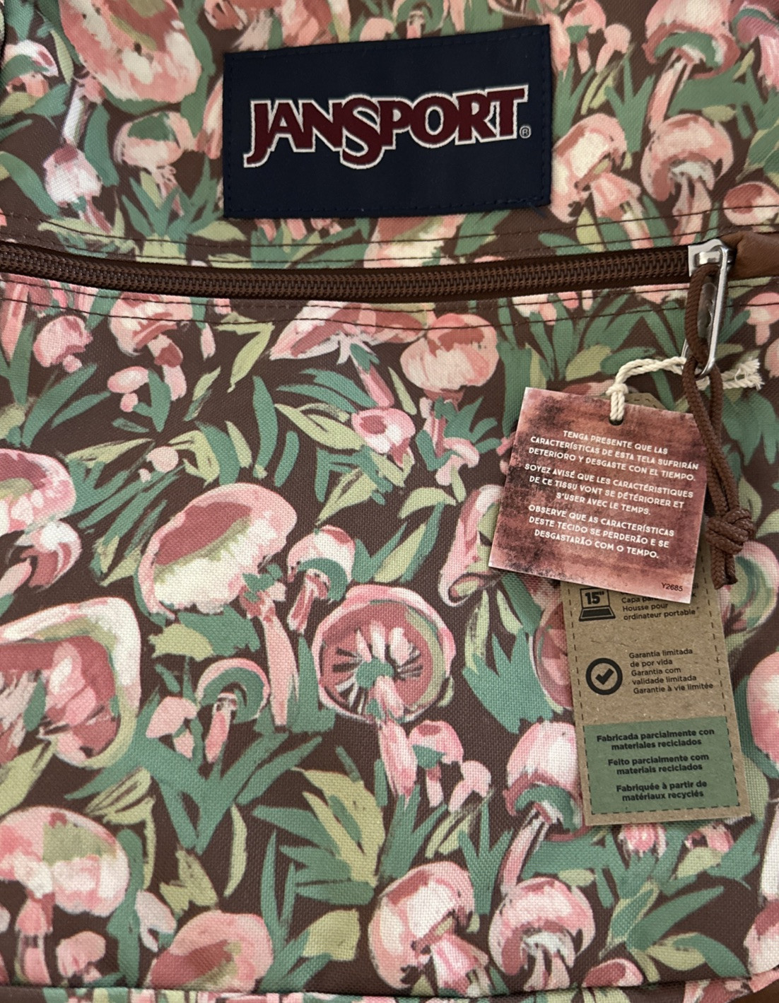 JanSport XL Cool Student Book Bag Backpack Mushroom Laptop Water Bottle