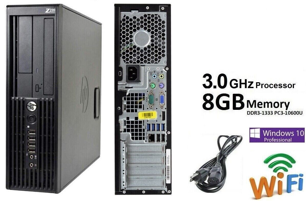 HP Windows 10 Pro Desktop PC DVD-RW 3GHz Processor 250GB 500GB 1TB HDD WiFi SFF