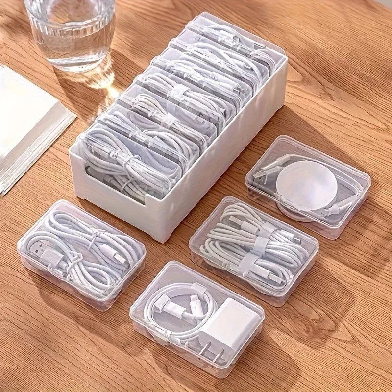 Cable Organizer Box Set Plastic Storage for Office Charging Cords & Devices