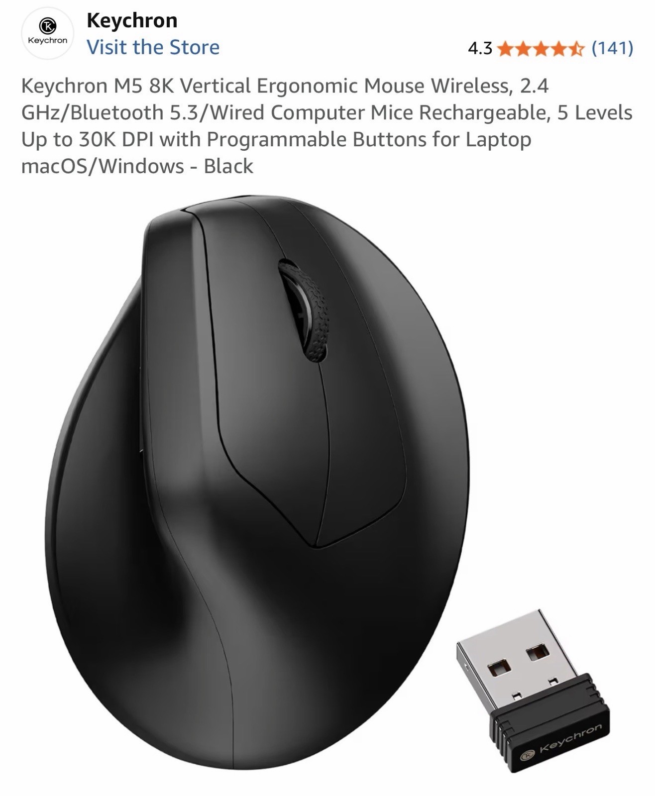 M5 8K Vertical Ergonomic Mouse Wireless, 2.4 GHz/Bluetooth 5.3/Wired Computer…