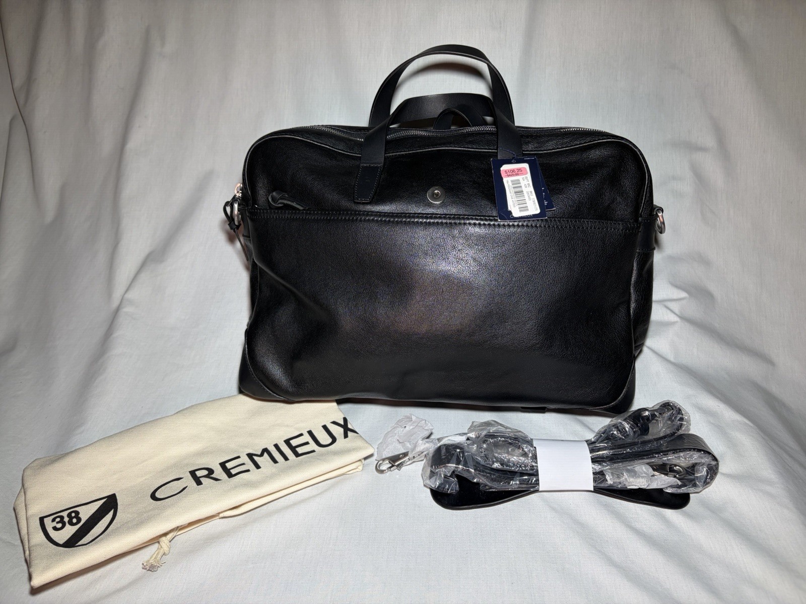 Cremieux Leather Briefcase, Blk, Detachable Shoulder Strap, Padded Laptop Pocket
