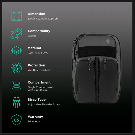 Alienware Travel Backpack Black Fits up to 17″ Laptop Notebook 28L Soft Nylex