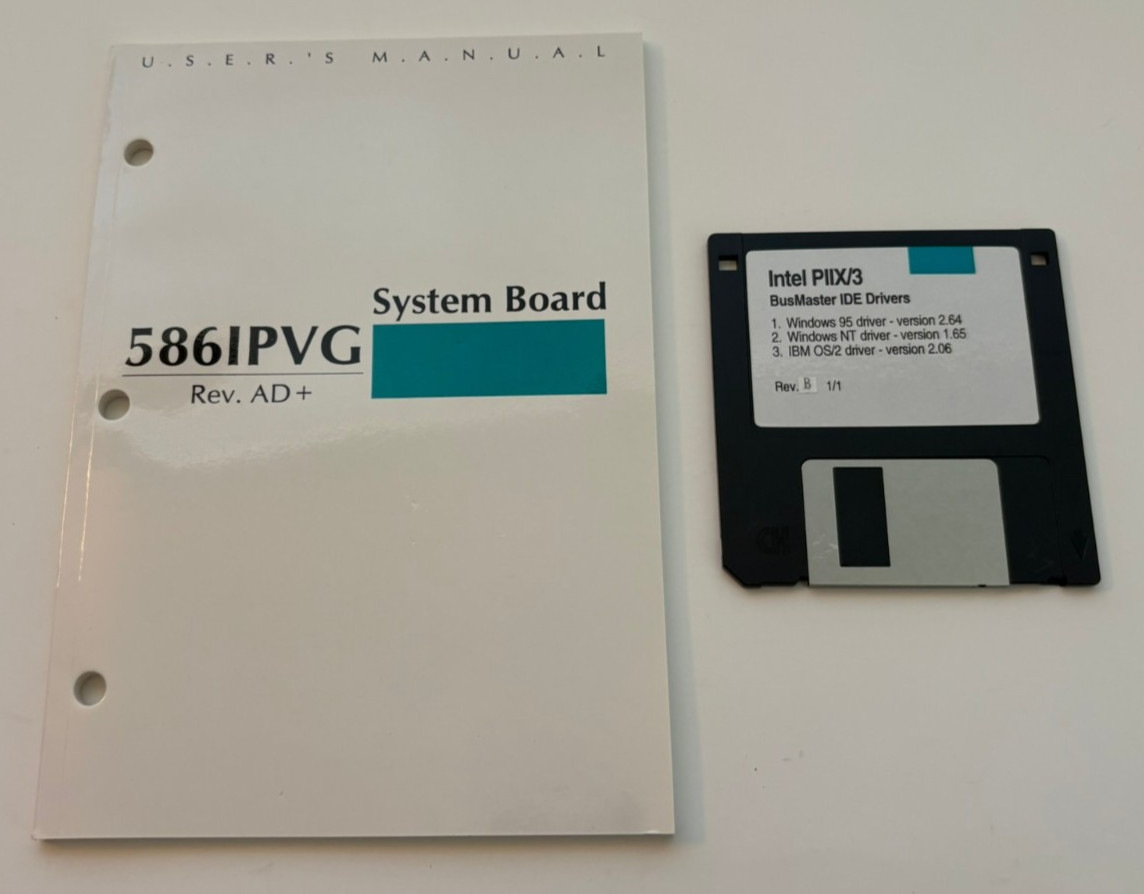 Intel PIIX/3 BusMaster IDE Drivers 3.5″ Floppy Disc W/ 586IPVG System Board Book