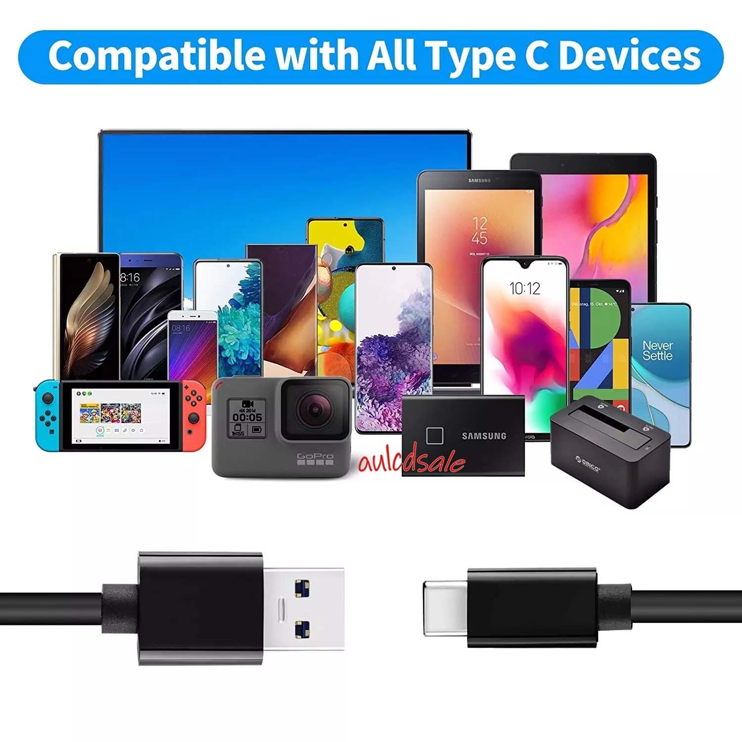 USB 3.2 USB-A to USB-C cable 10Gbps Data Transfer 3A 60W Fast Charging Cord 2.0m
