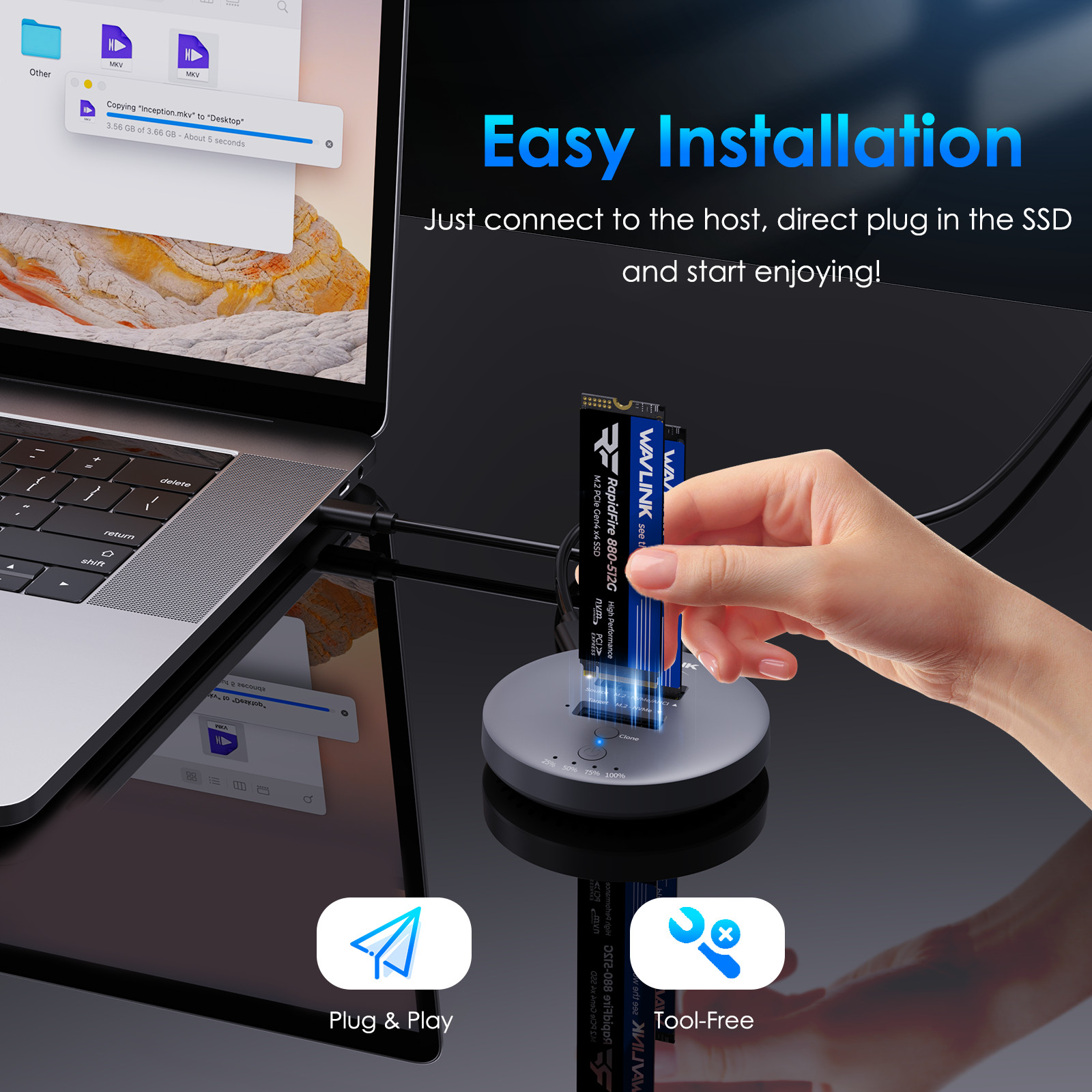 2-Bay Hard Drive Enclosure M.2 SSD Duplicator with Offline-Clone up to 2x 16TB