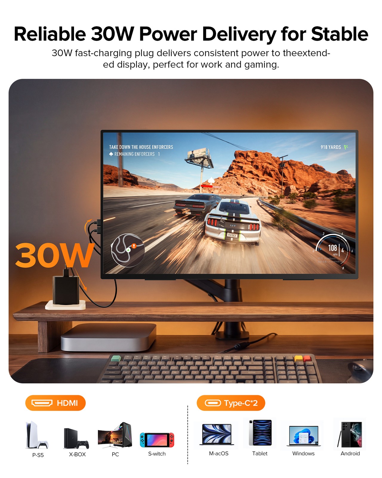 24″ QHD 144Hz Portable Display 2K Portable Monitor Kickstand for PC Mac Laptop