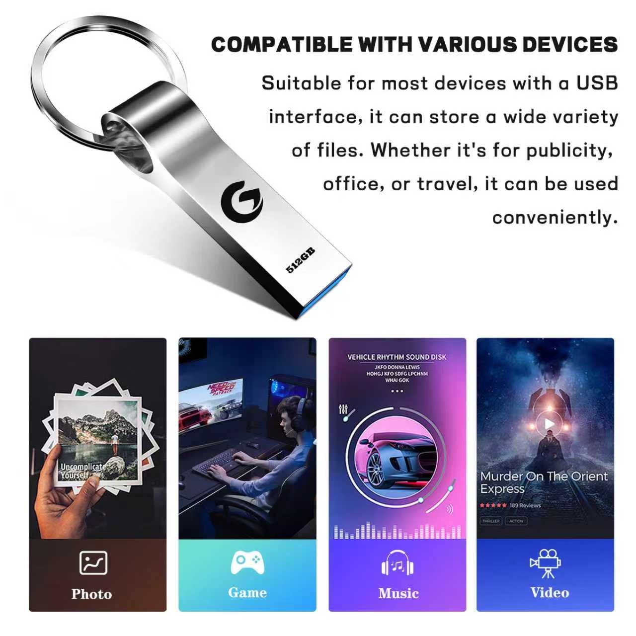 512GB Flash Drive Memory Stick Storage Metal Waterproof Thumb Drive Pendrive