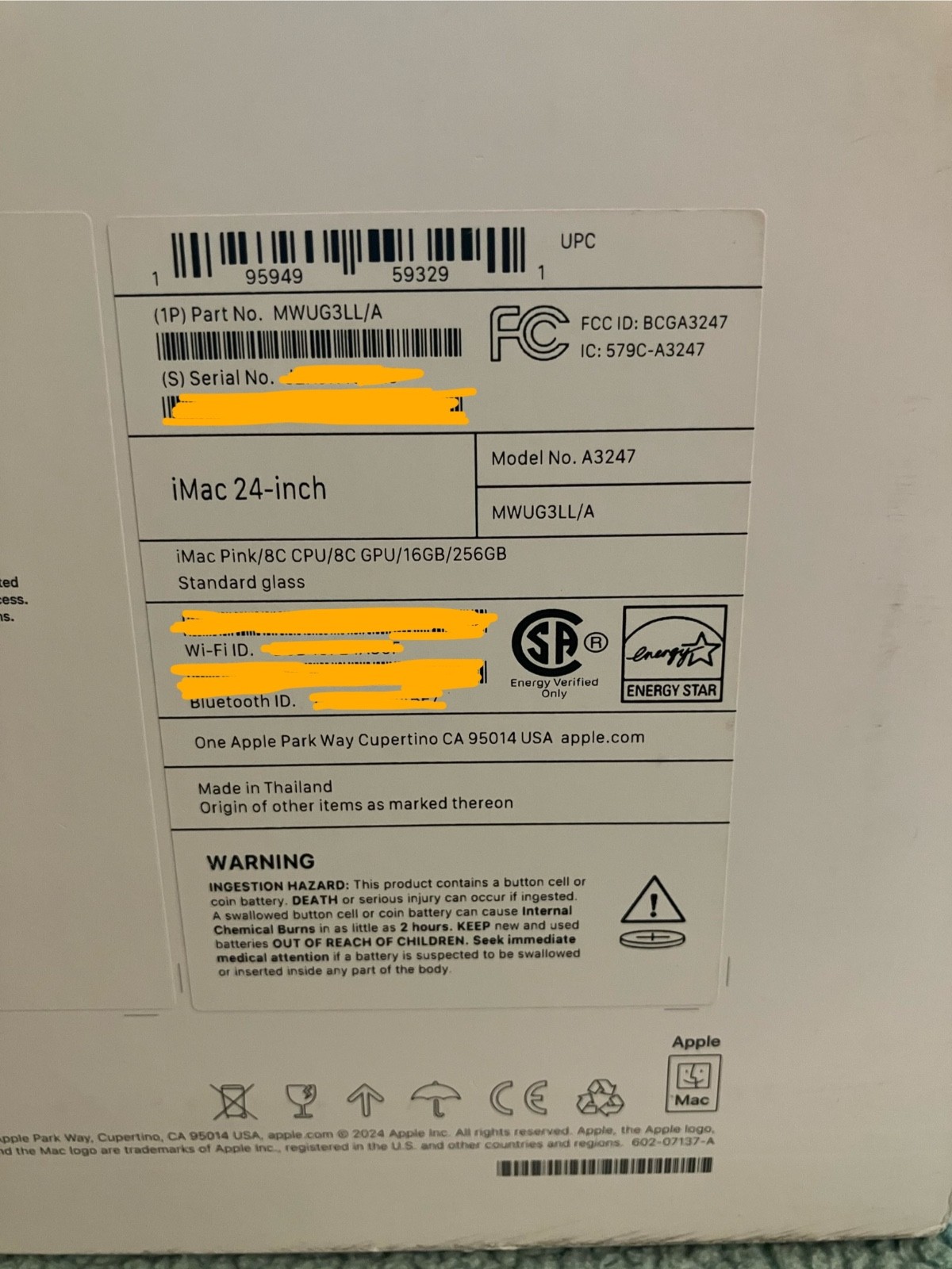 EMPTY BOX ONLY for Apple M4 iMac 24″ Pink A3247, Good Condition MWUG3LL/A