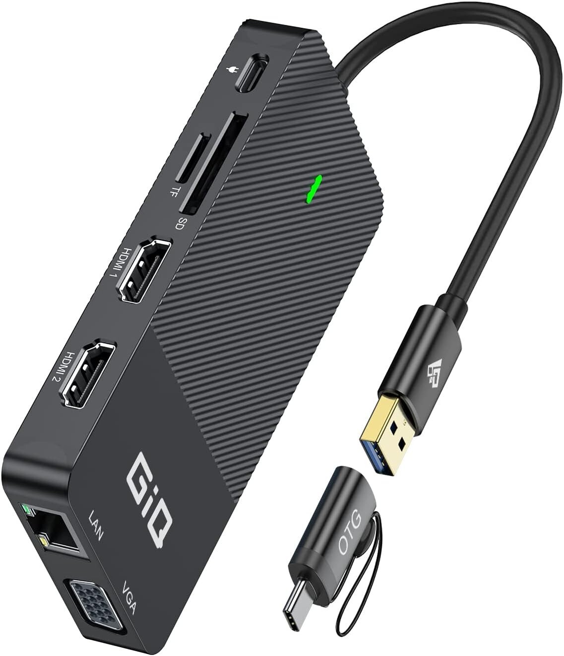USB Docking Station GIQ USB C hub USB 3.0 to Dual HDMI VGA Adapter Black- New