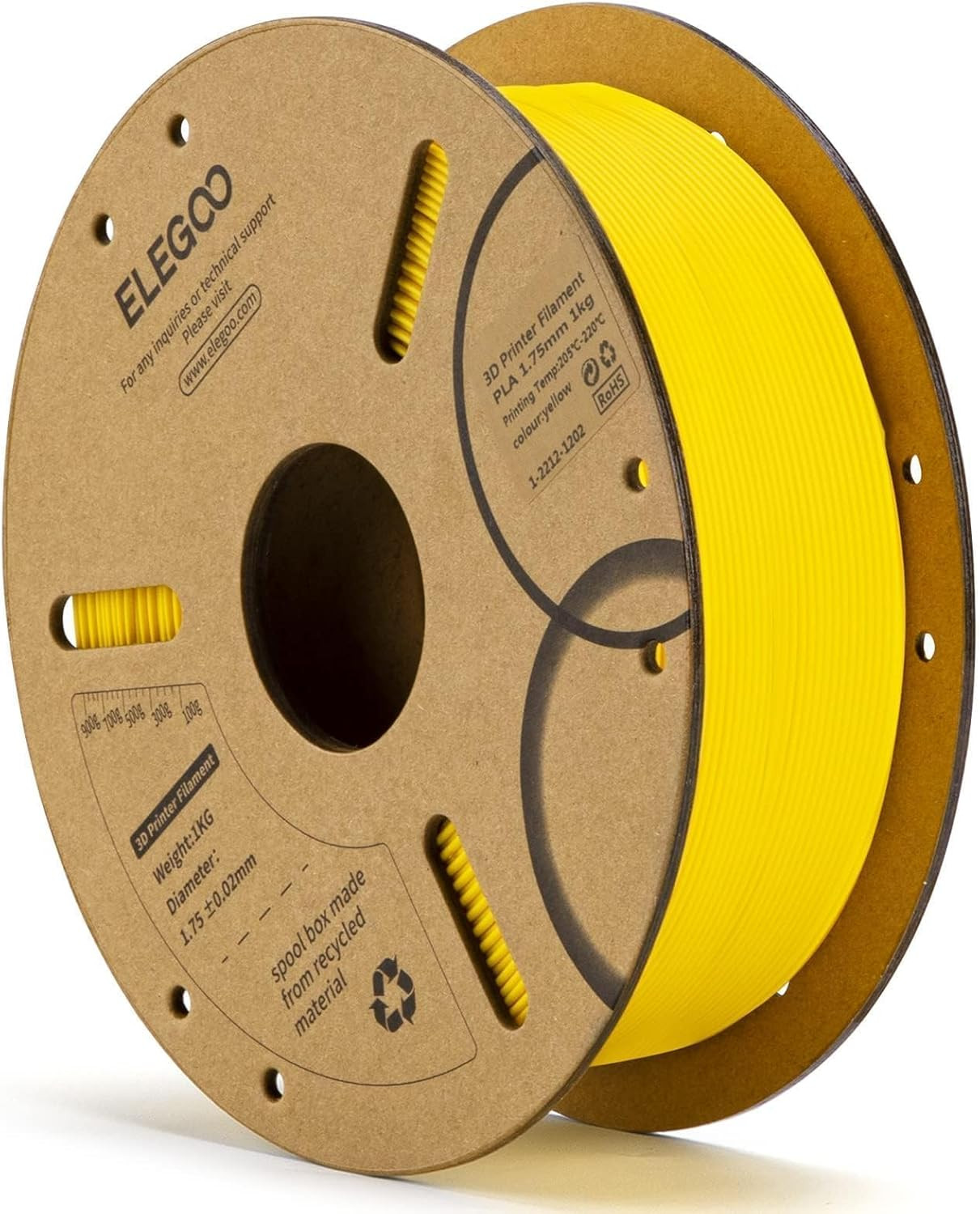 PLA Filament 1.75Mm Yellow 1KG, 3D Printer Filament Dimensional Accuracy +/- 0.0
