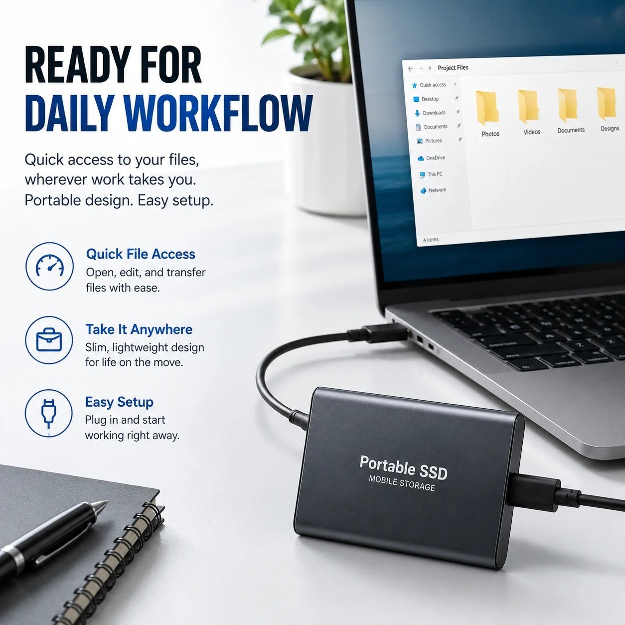 4TB External Hard Drive Quiet Operation Mobile Storage Type-C – Free Shipping US