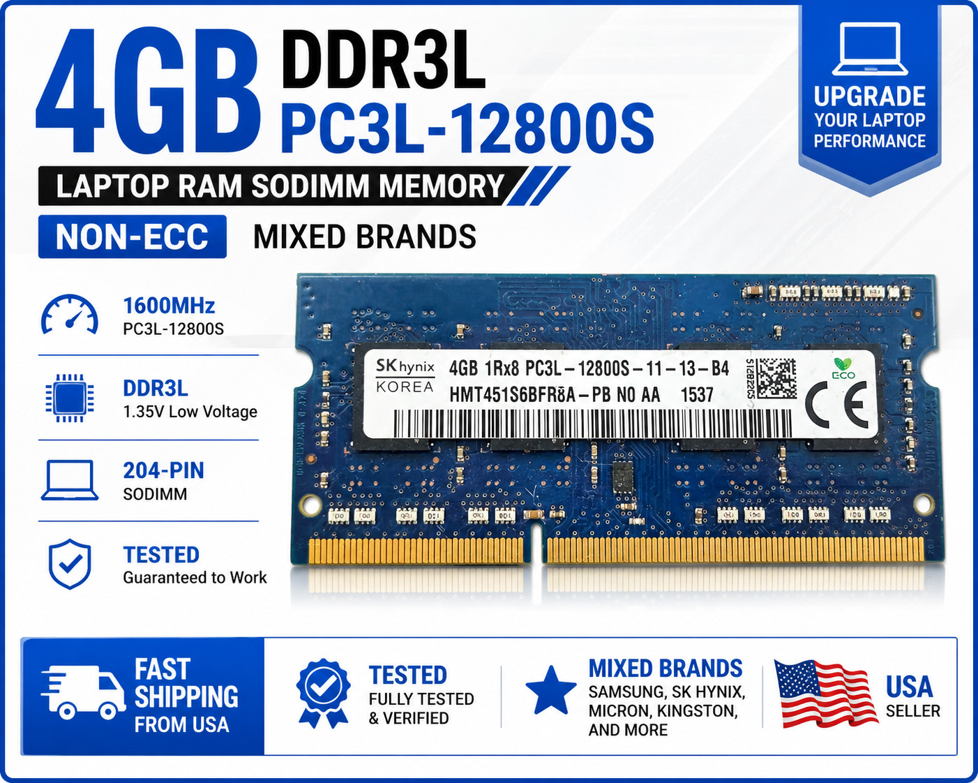 4GB DDR3L PC3L-12800S Laptop RAM SODIMM Memory Non-ECC Mixed Brands