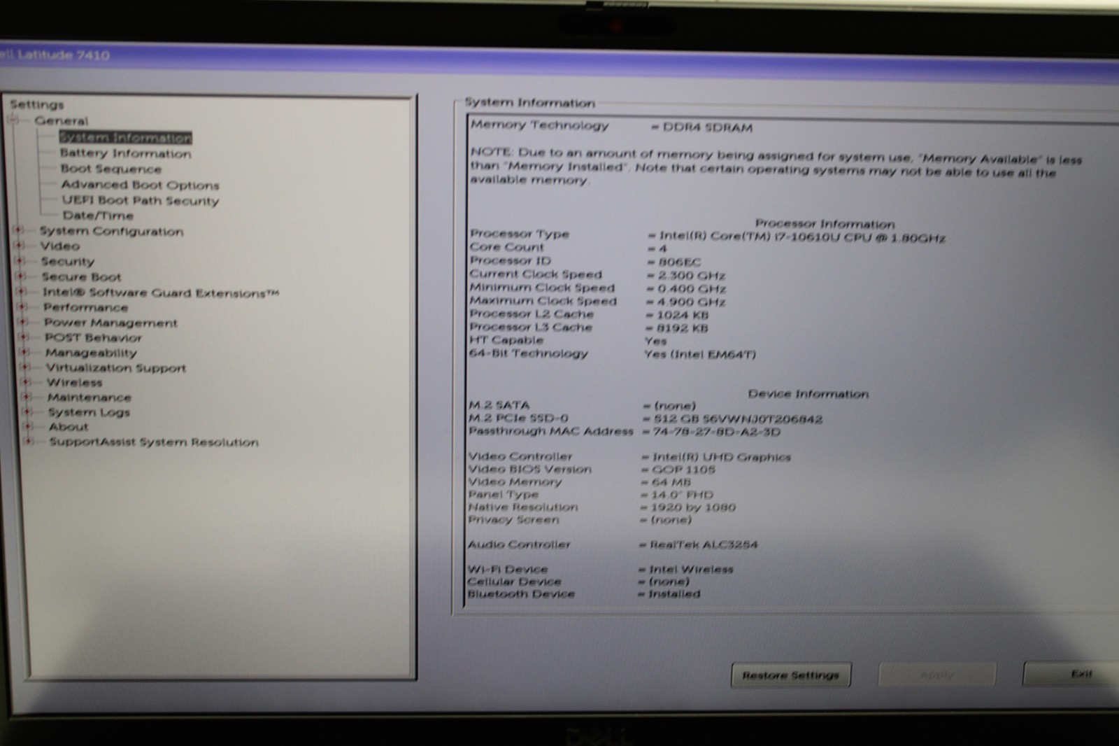 Dell Latitude 7410 i7-10610U @ 1.8 GHz 16GB RAM 512GB SSD Win11Pro
