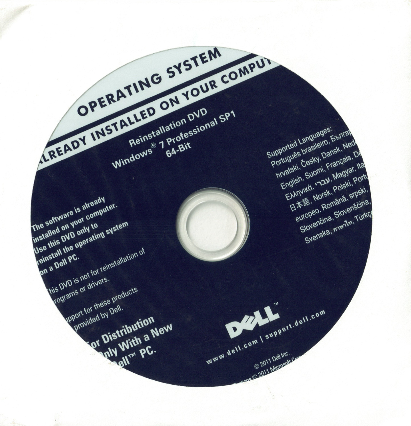 New Sealed DELL Windows 7 Professional 64 Bit SP1 Reinstallation Disk