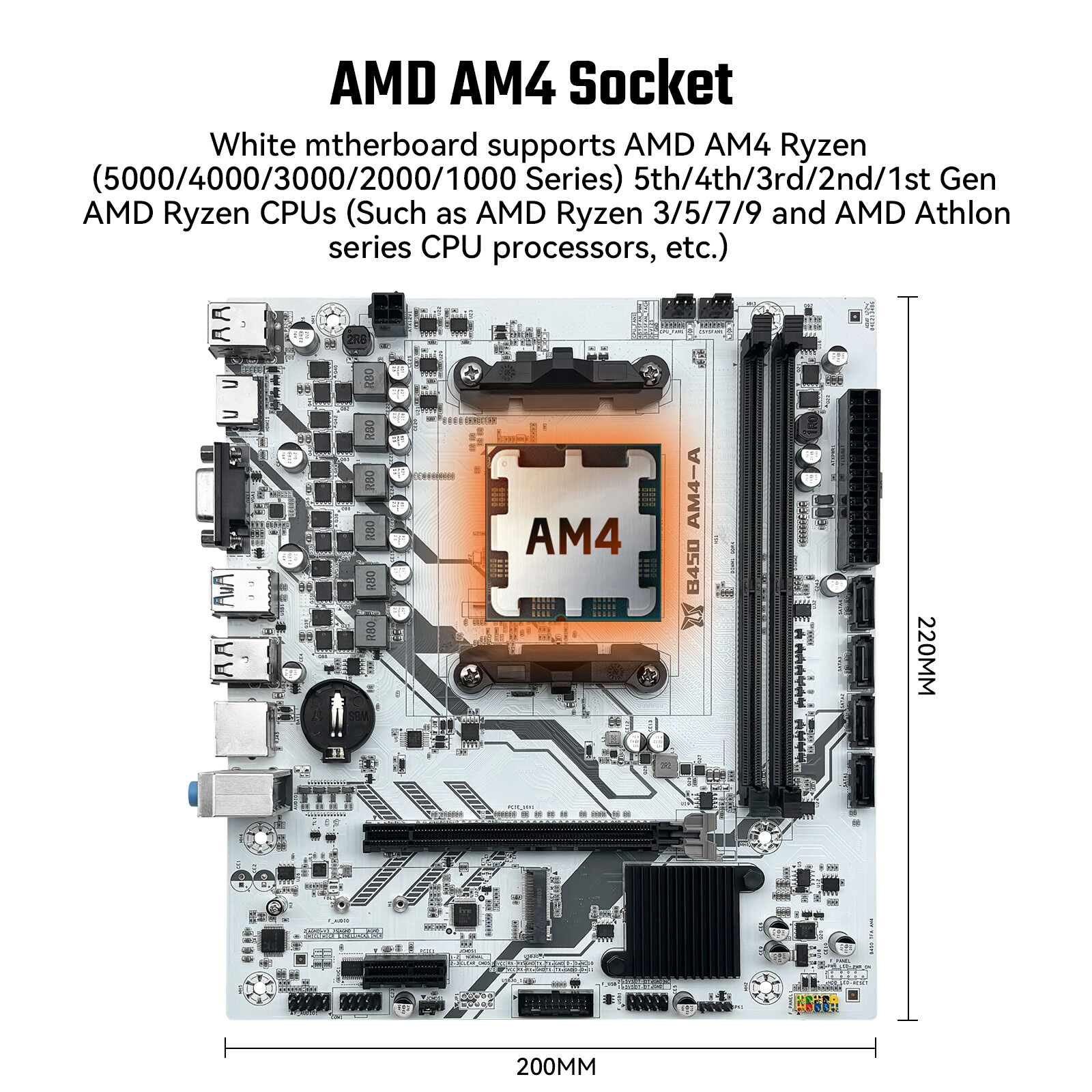 B450 Motherboard AM4, DDR4, PCIe 3.0, SATA3.0, M.2, USB 3.0, VGA/HDMI, Micro-ATX