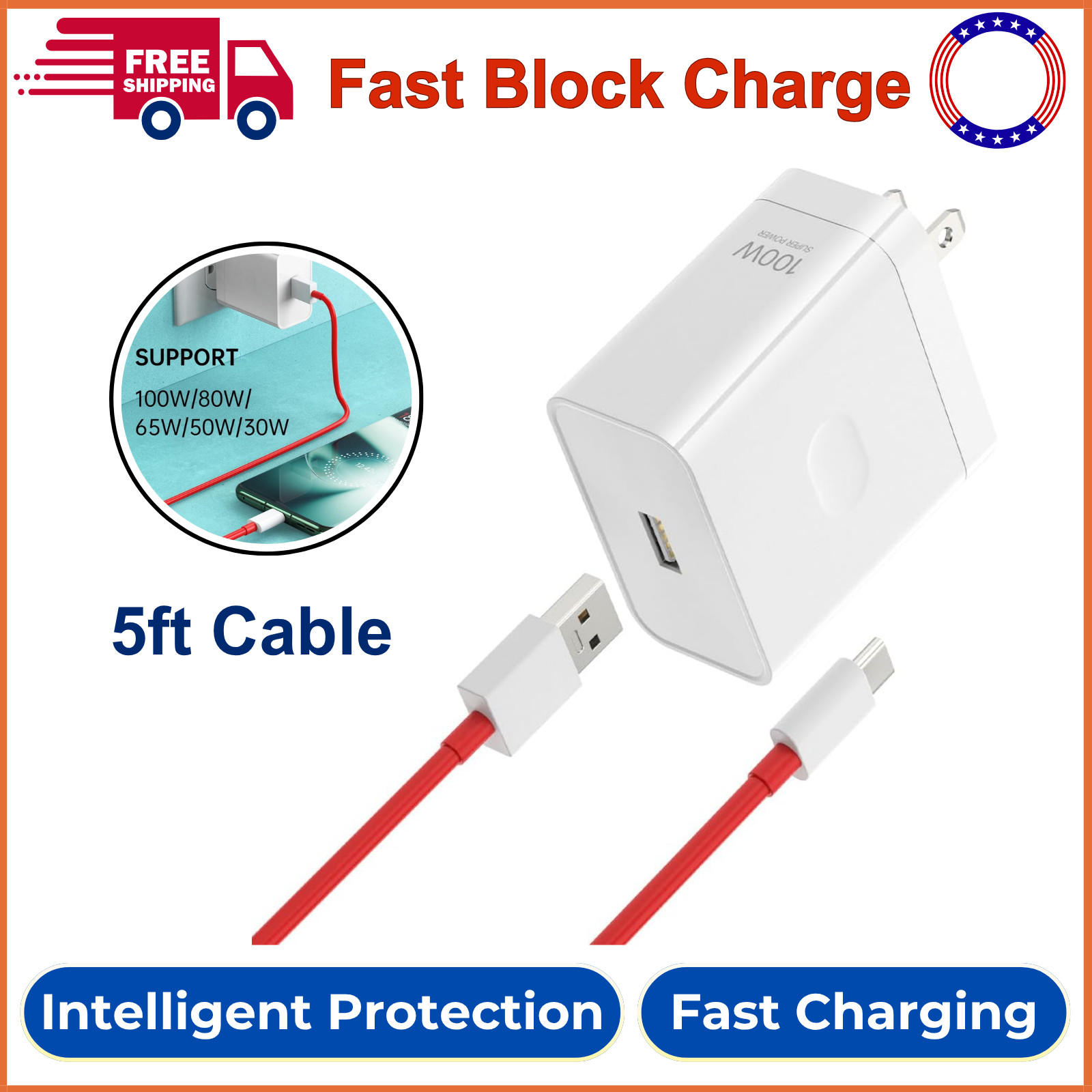 100W 80W 65W Fast Block Charger Compatible For Oneplus 13 12 13R 11 10 9 Pro