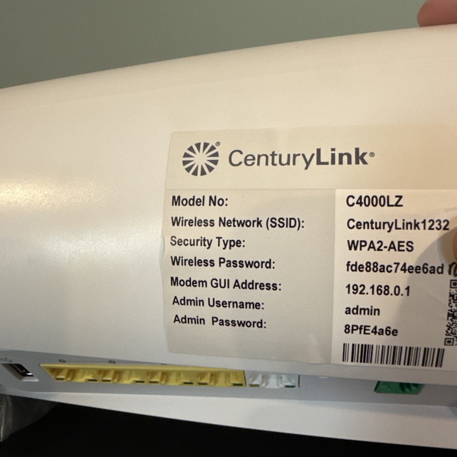 CenturyLink C4000LZ Wi‑Fi 6 Dual-Band DSL Modem Router with power cord