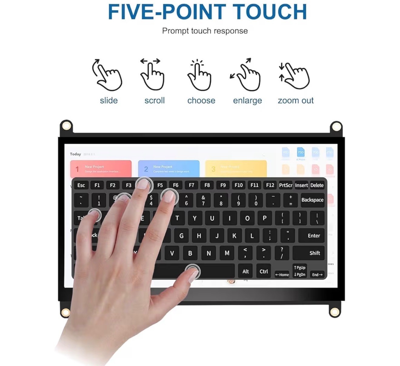 7 Inches Touchscreen Monitor, HD 1024×600 IPS LCD Capacitive Touch Screen
