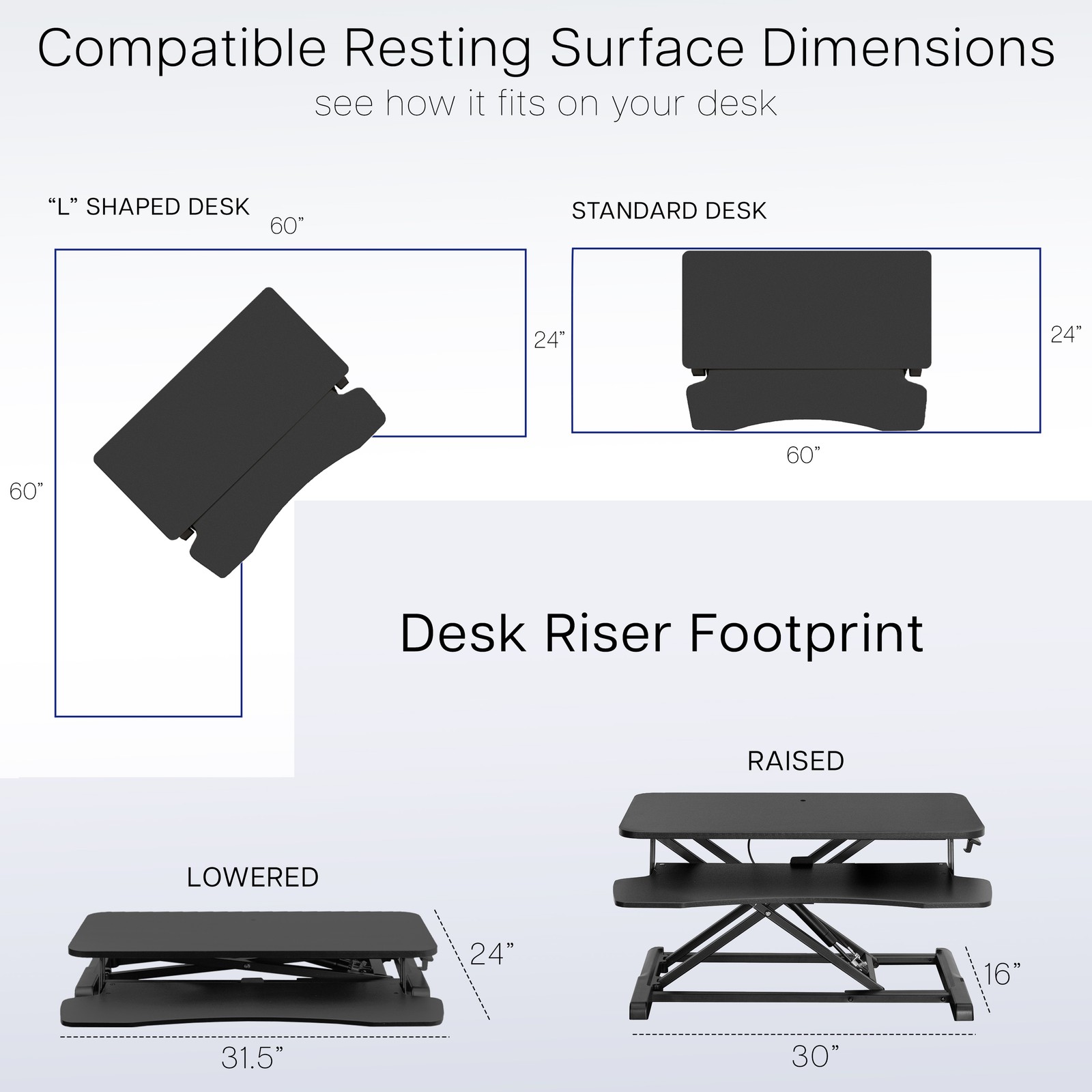VIVO Black Height Adjustable Standing Desk Monitor Riser 32″ Sit Stand Tabletop