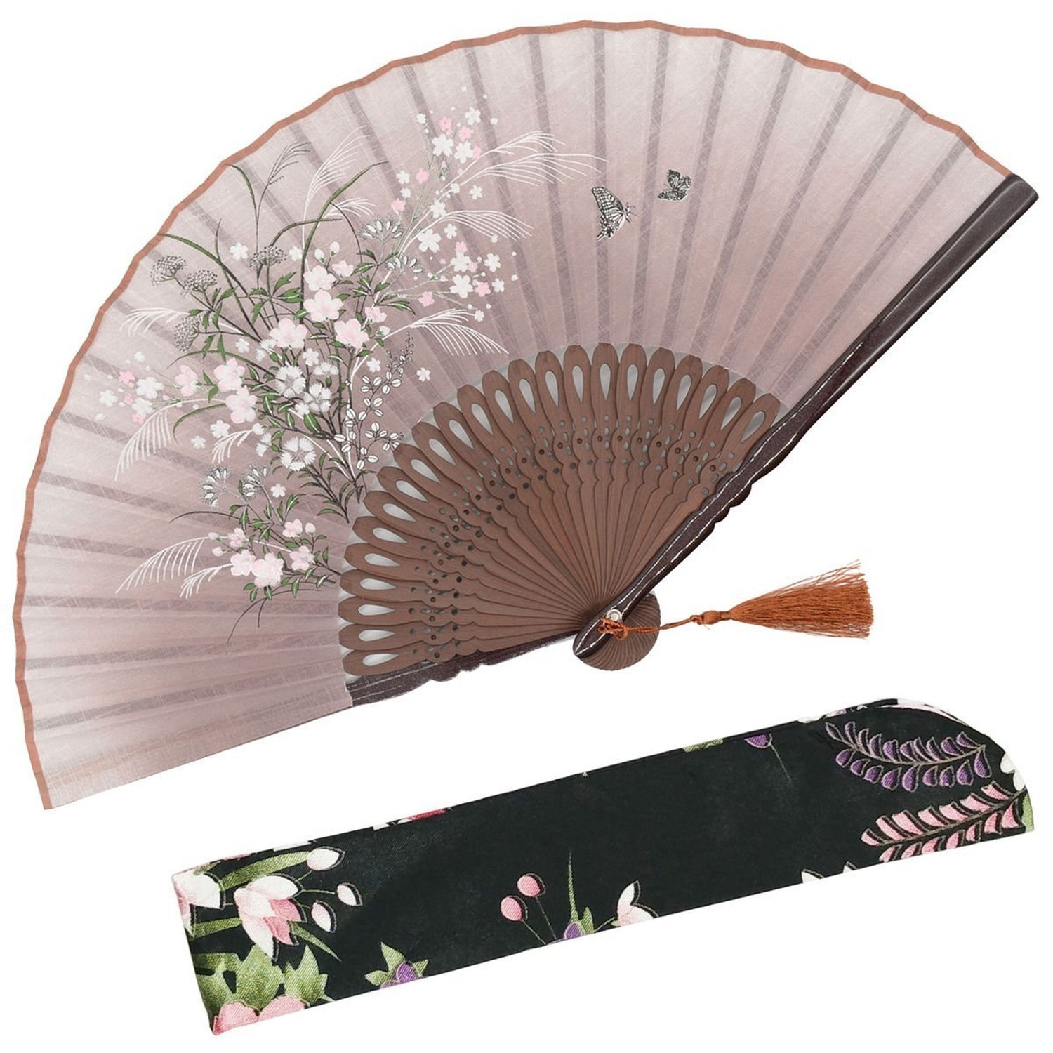 OMyTea® “Grassflowers 8.27″(21cm) Hand Held Folding Fans – With a Fabric Sl