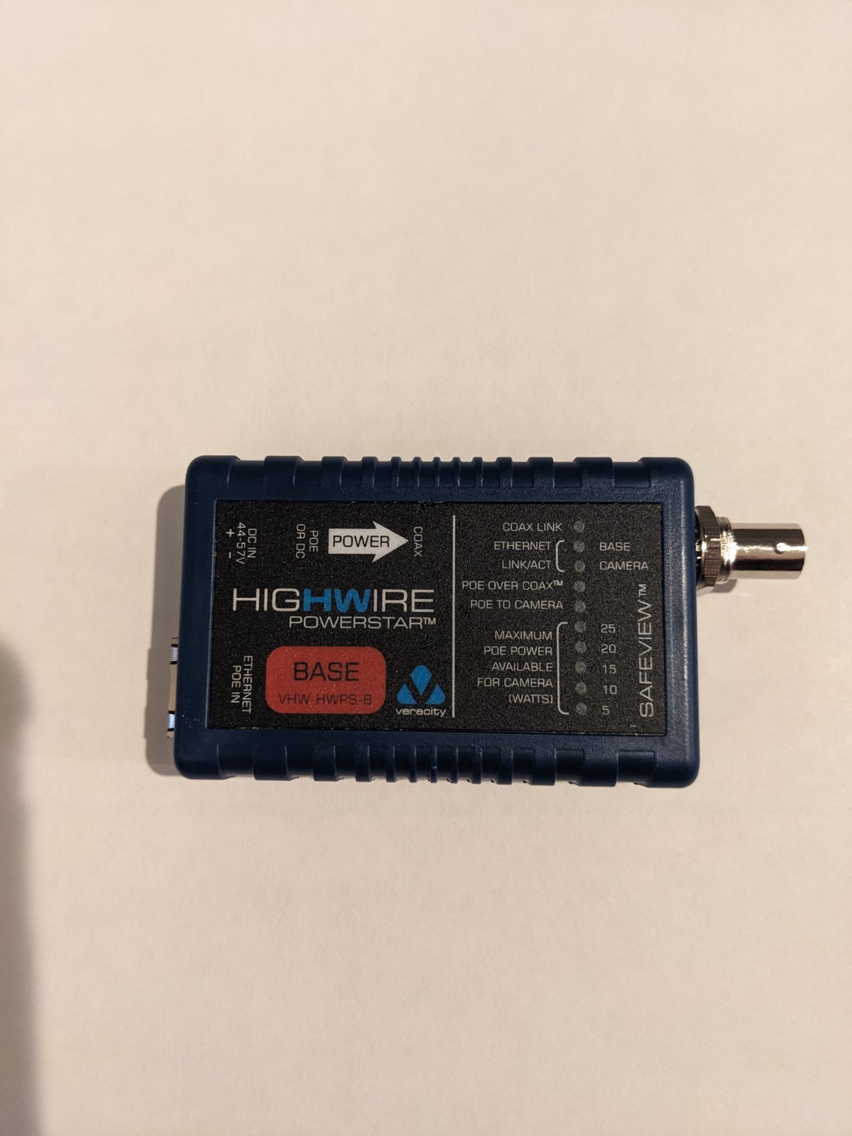 Veracity Highwire VHW-HWPS-B Ethernet PoE Coax Converter
