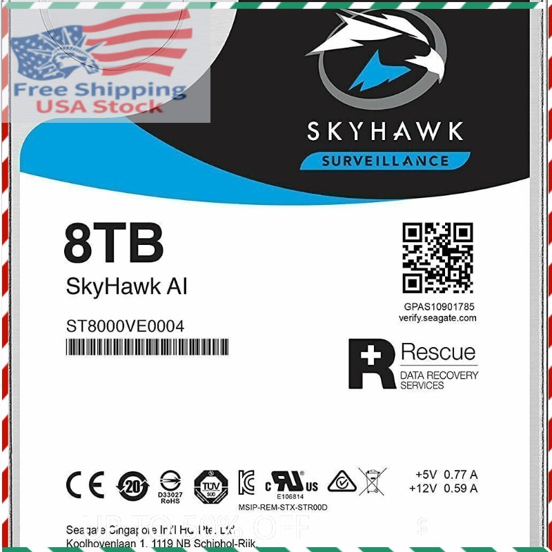 New Seagate Skyhawk AI 8TB SATA III 6.0GB/S 3.5″ 7200RPM HDD 256MB ST8000VE0004