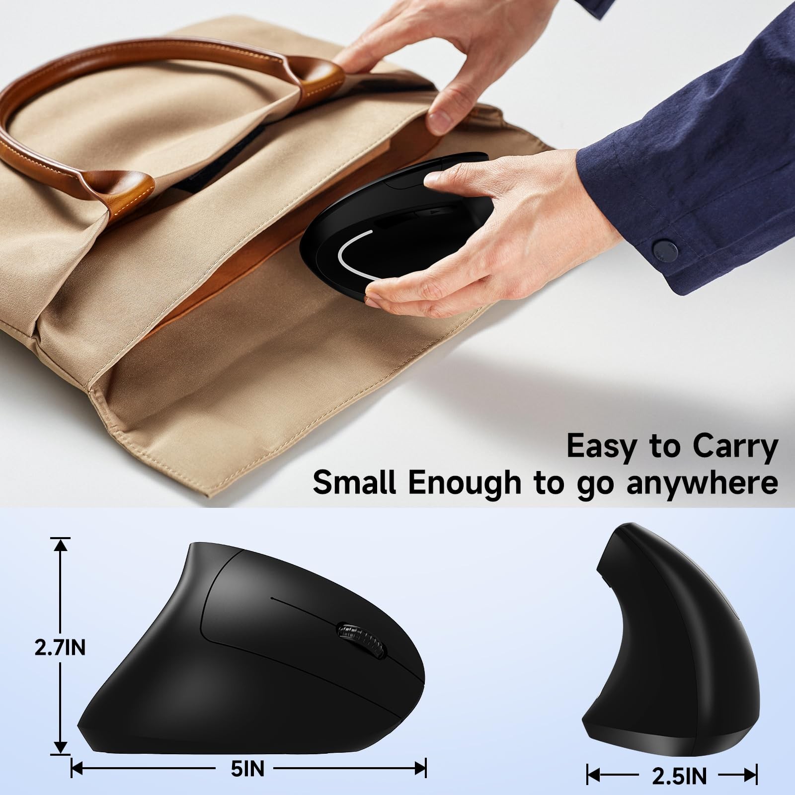 Ergonomic Vertical Wireless Mouse Rechargeable 800/1200/1600 DPI Mice Black