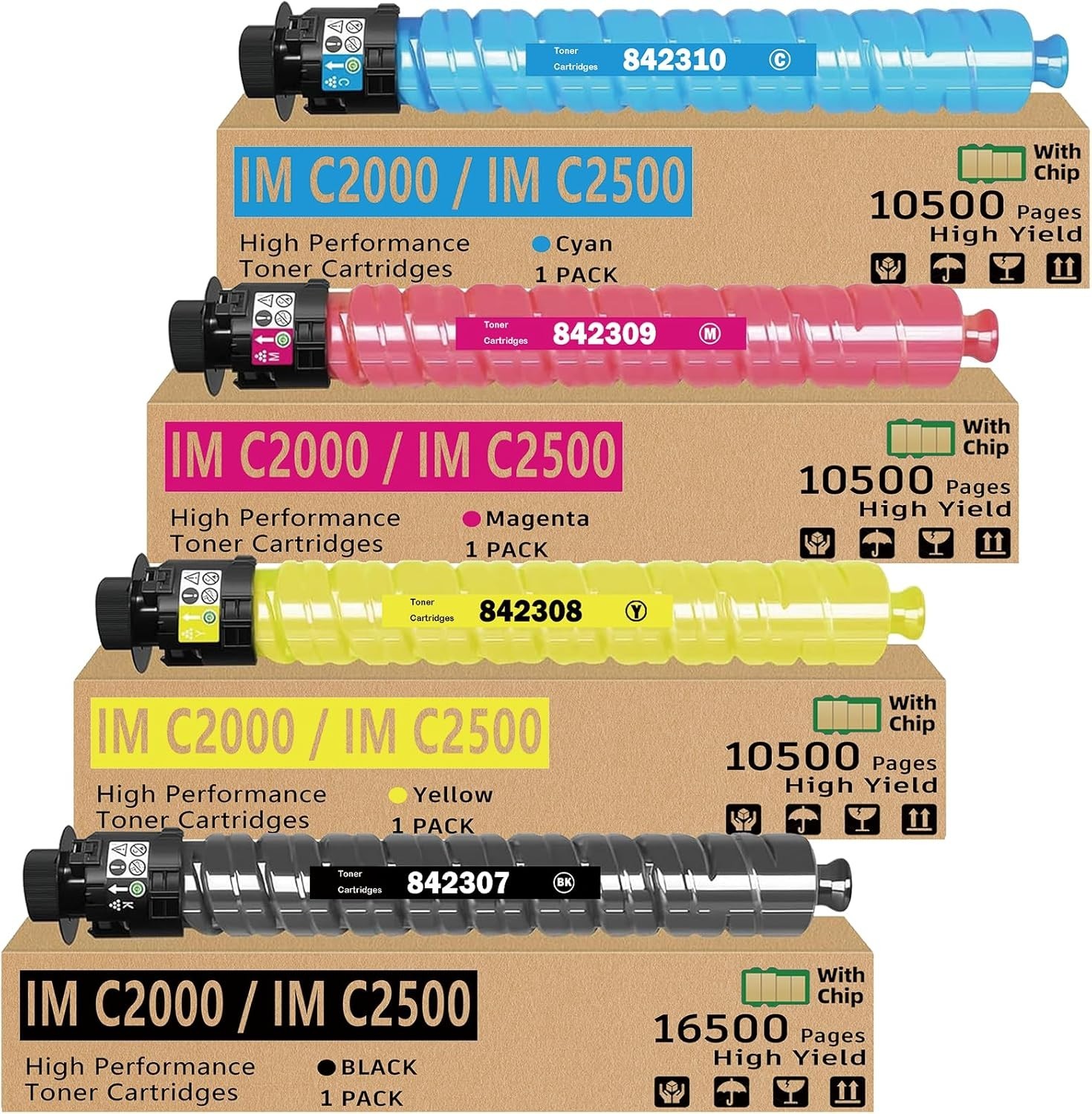 IM C2000 IM C2500 Compatible Toner 4 Pack for Ricoh 842307 842308 842309 842310