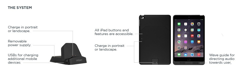 iPORT Charging Stand with Sleeve for Apple iPad Mini 1, 2, 3, 4 – Black