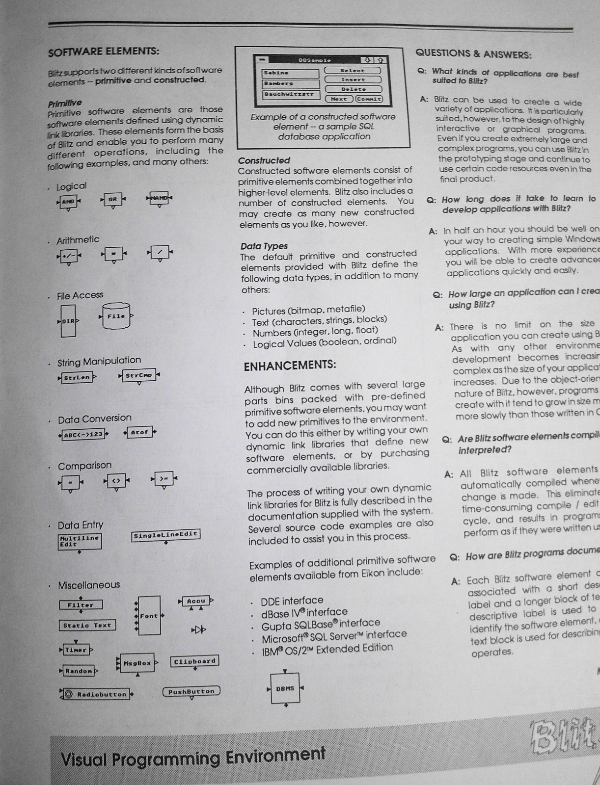 1989 Eikon Blitz brochure – Visual Programming Environment for Windows & OS/2 PM