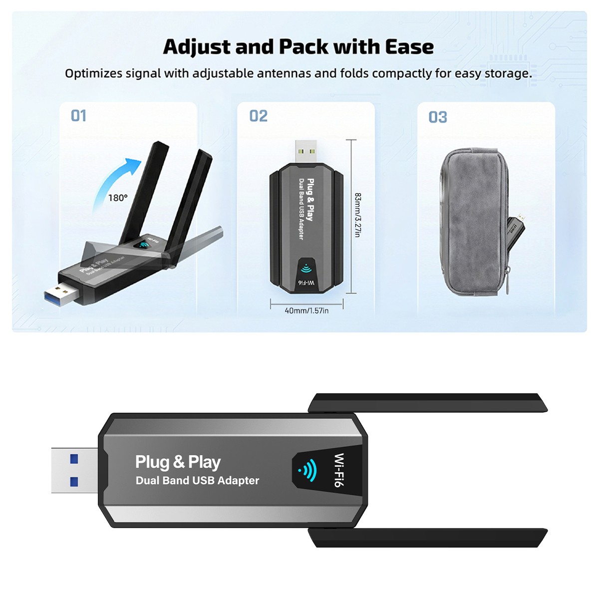 Wireless USB WiFi 6 Adapter, 802.11ax 900Mbps Dual Band 2.4G/5Ghz Network Dongle