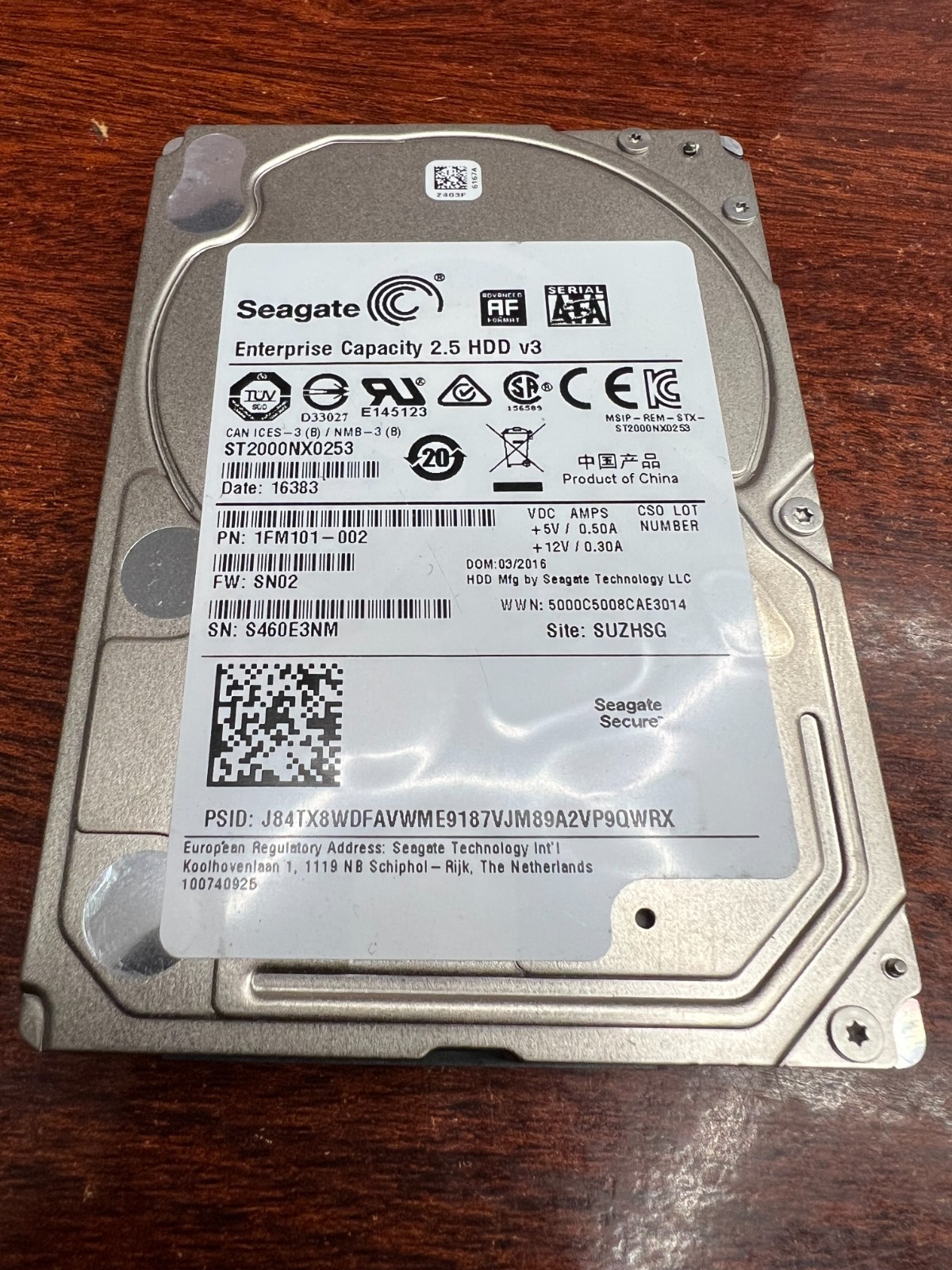 Seagate Enterprise ST2000NX0253 2TB SATA 2.5″ HDD v3 100% Health 1FM101-002