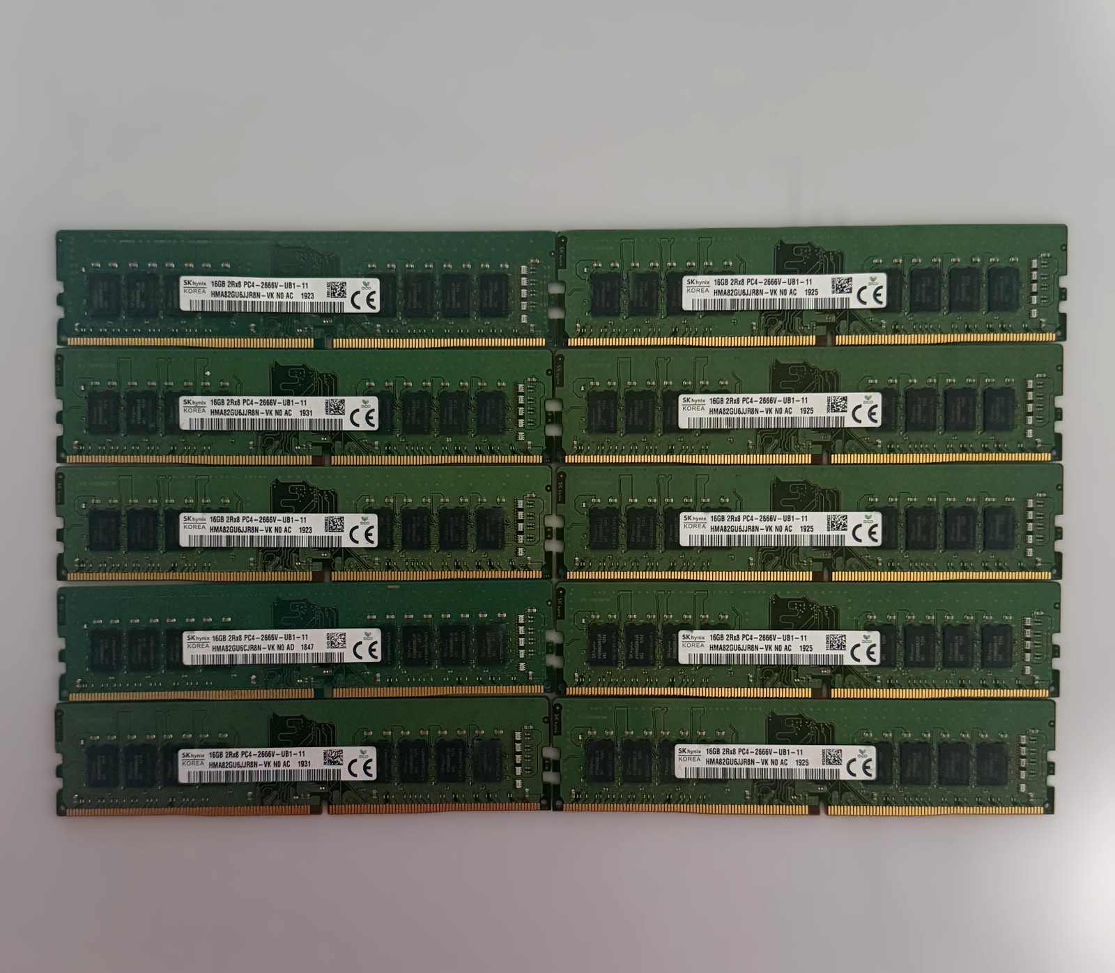 Lot of 10 SK Hynix 16GB 2Rx8 PC4-2666V DIMM DDR4 HMA82GU6JJR8N-VK DESKTOP MEMORY