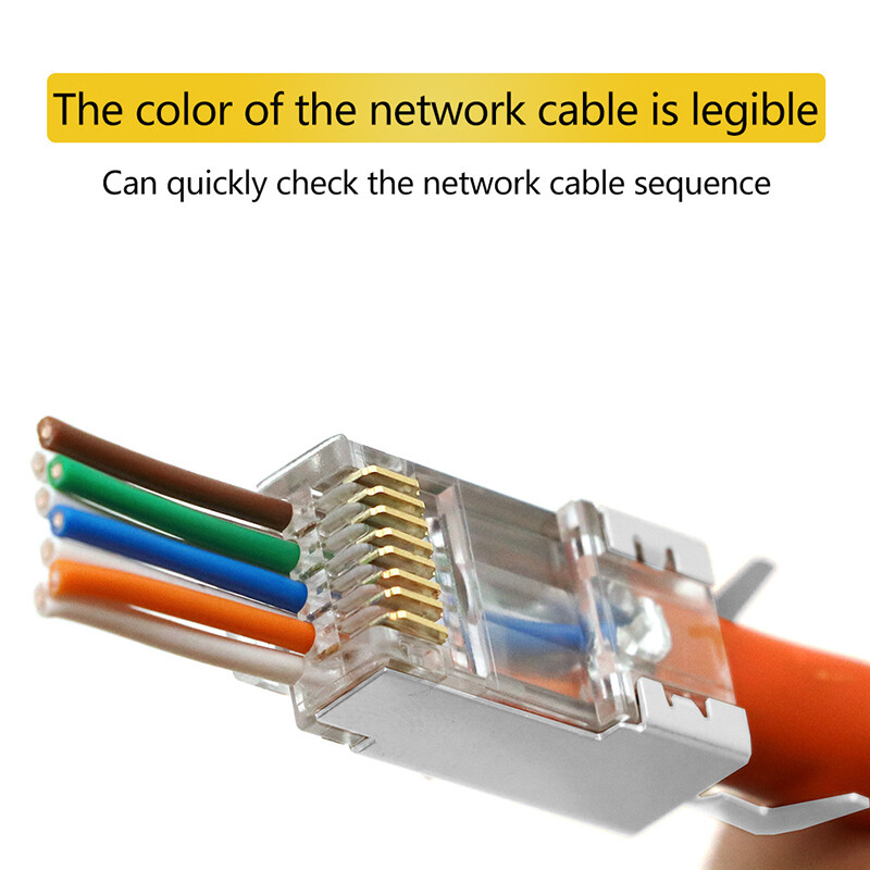 Cat7 RJ45 Pass Through Connectors Gold Plated Shielded for 23 AWG Network Cable