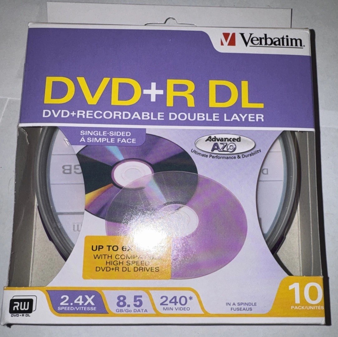 Verbatim 8.5 GB 2.4X DL Recordable Disc DVD+R DL 10Pack MPN95166