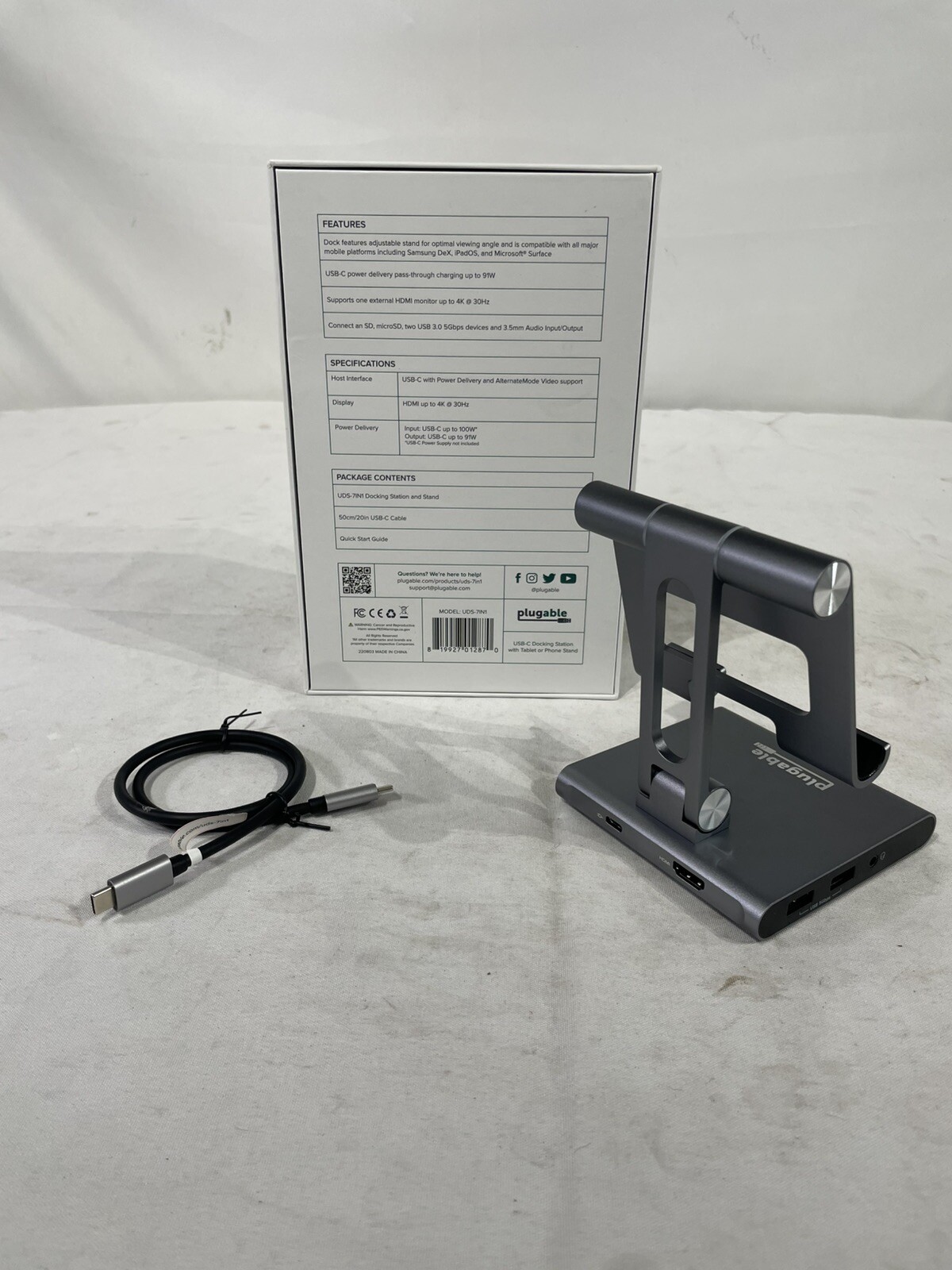 Plugable USB-C Docking Station with Tablet or Phone Stand 100w Charging UDS-7IN1