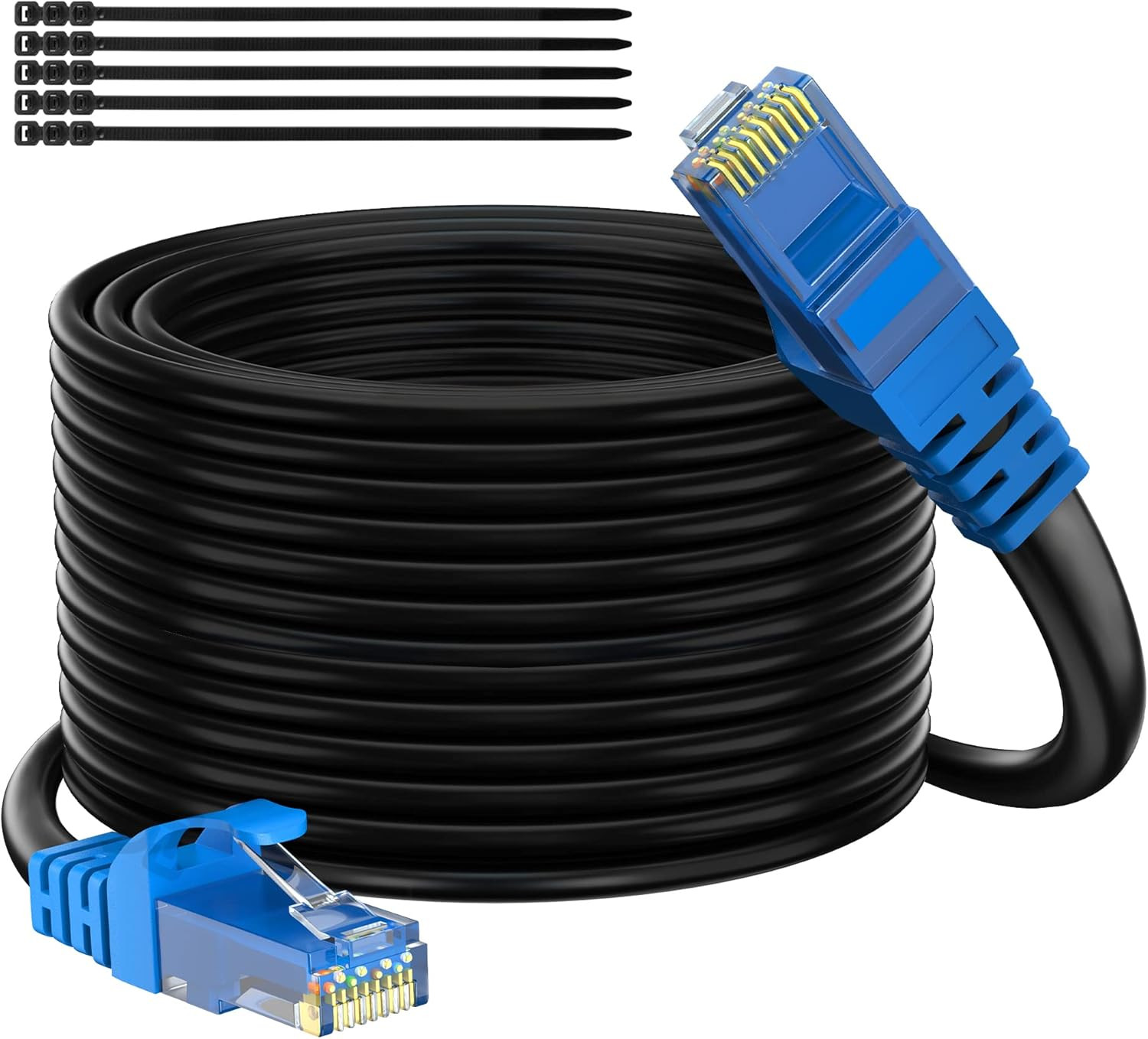 Adoreen Cat 6 Outdoor Ethernet Cable 200 Ft Black, High Speed Heavy Duty Long In
