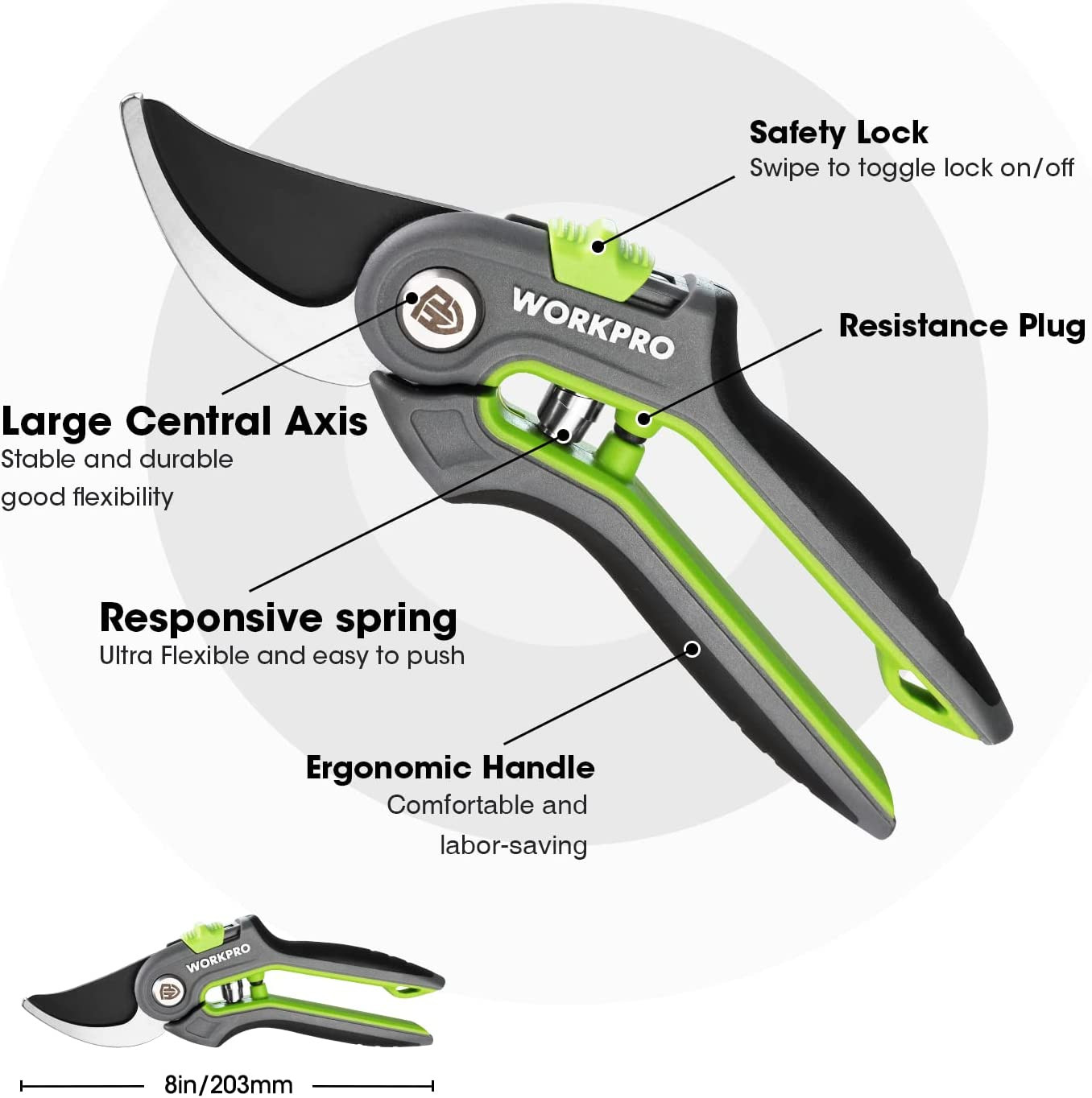 Bypass Pruning Shears, 8’’ Stainless Steel Gardening Hand Pruner, Professional G