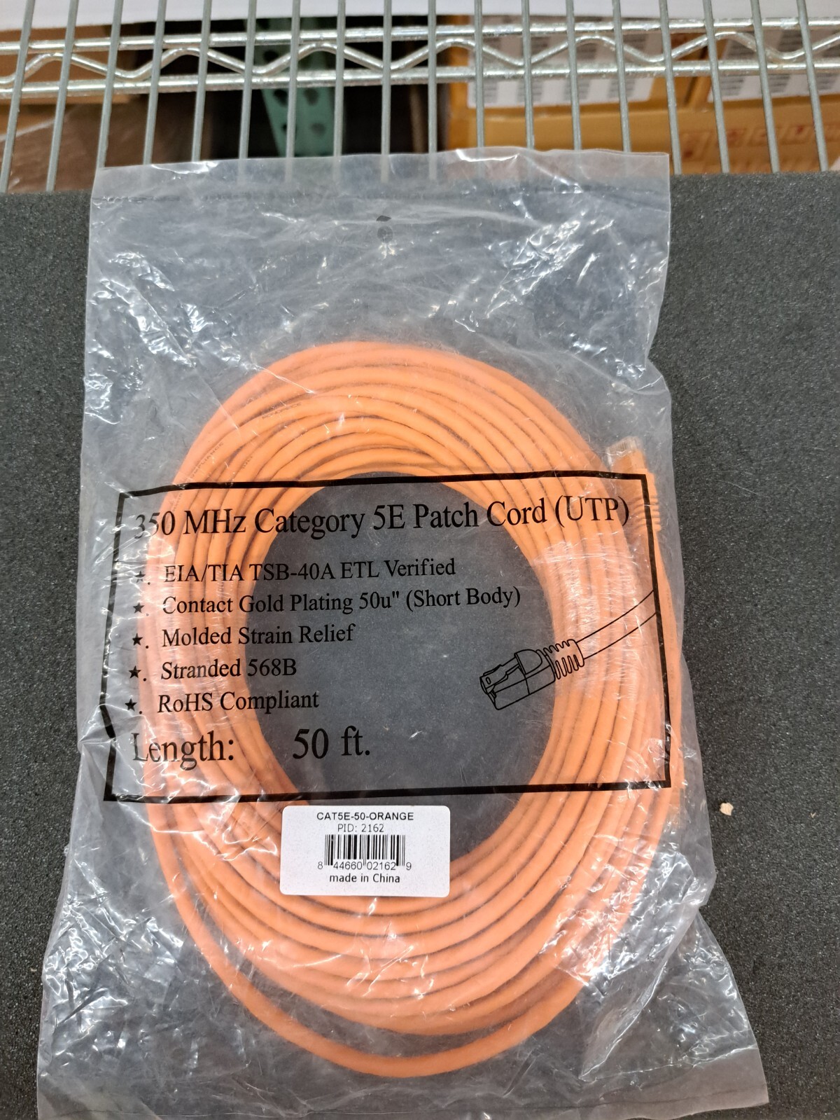 New, Monoprice, CAT5E-50-ORANGE, 350 HMZ EIA/TIA TSB-40A ETL, stranded 568B