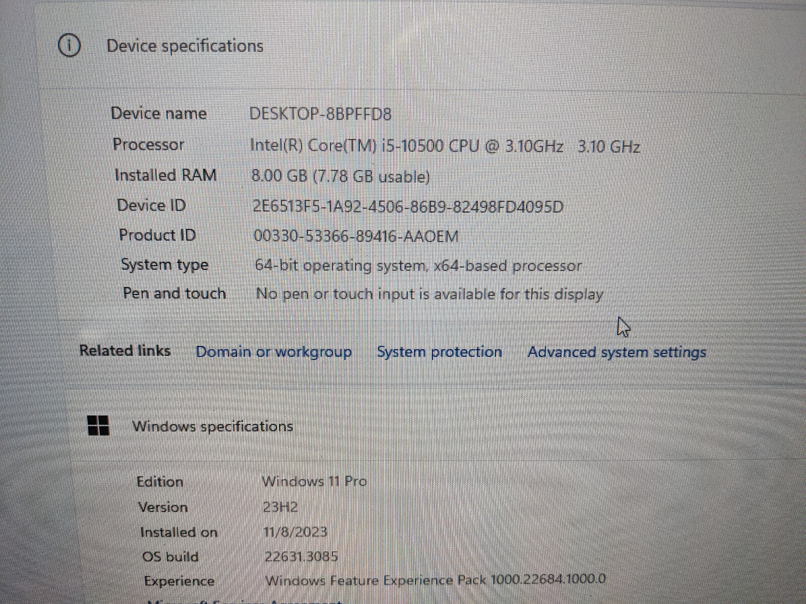 HP ProDesk 400 G7 SFF Desktop Intel i5-10500 3.10GHz 8GB 256GB SSD W11Pro