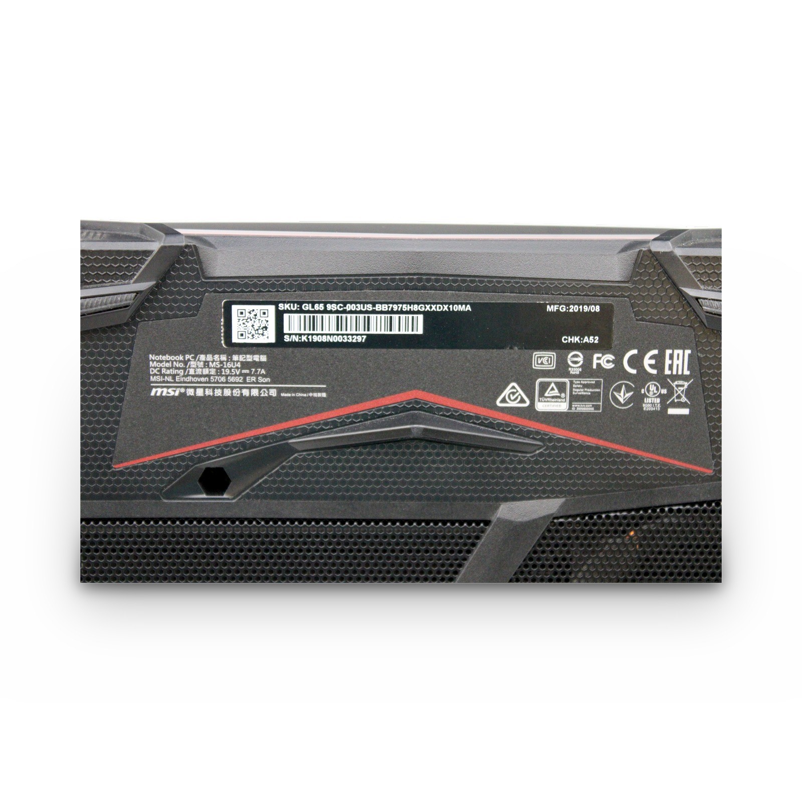 MSI GL65 9SC 15.6in i7-9750H 8GB 256GB SSD GTX 1650 Grade B No OS, Battery