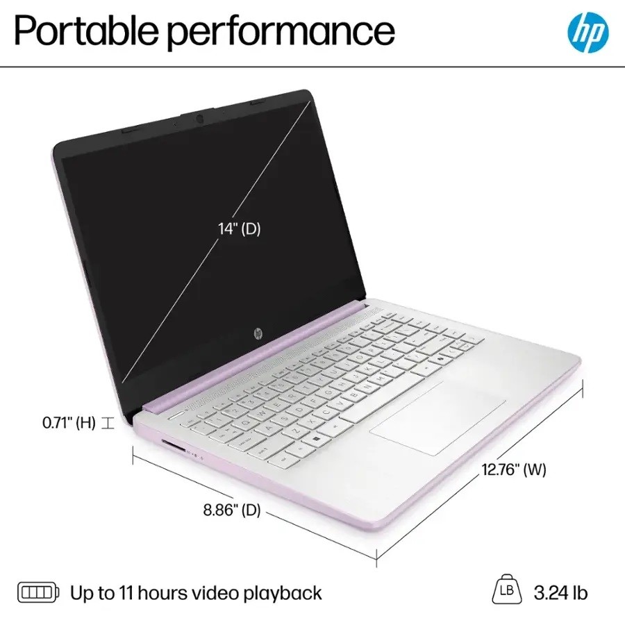 HP 14 inches Laptop 3.6GHz Intel Processor N150 Notebook 4GB RAM 128GB UFS, eMMC