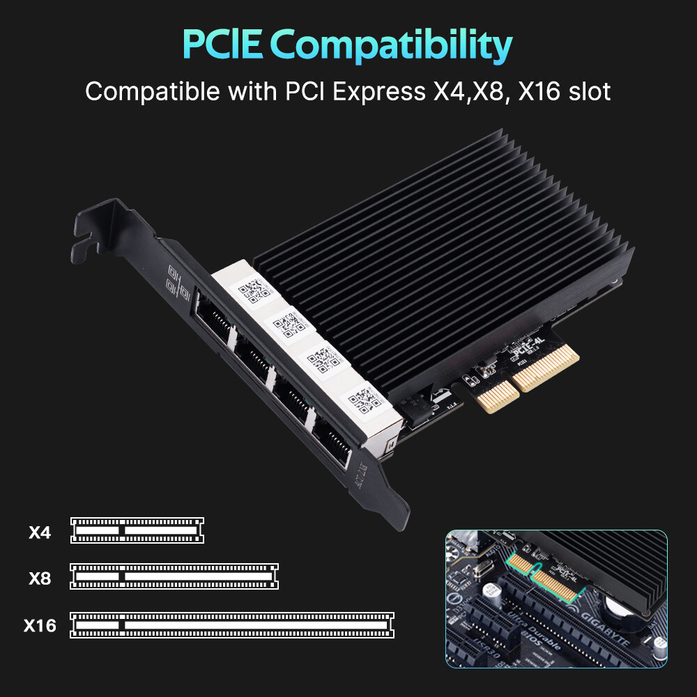 Intel I226 Quad Port 2.5Gbps PCIe RJ45 Gigabit Ethernet Network Adapter Server
