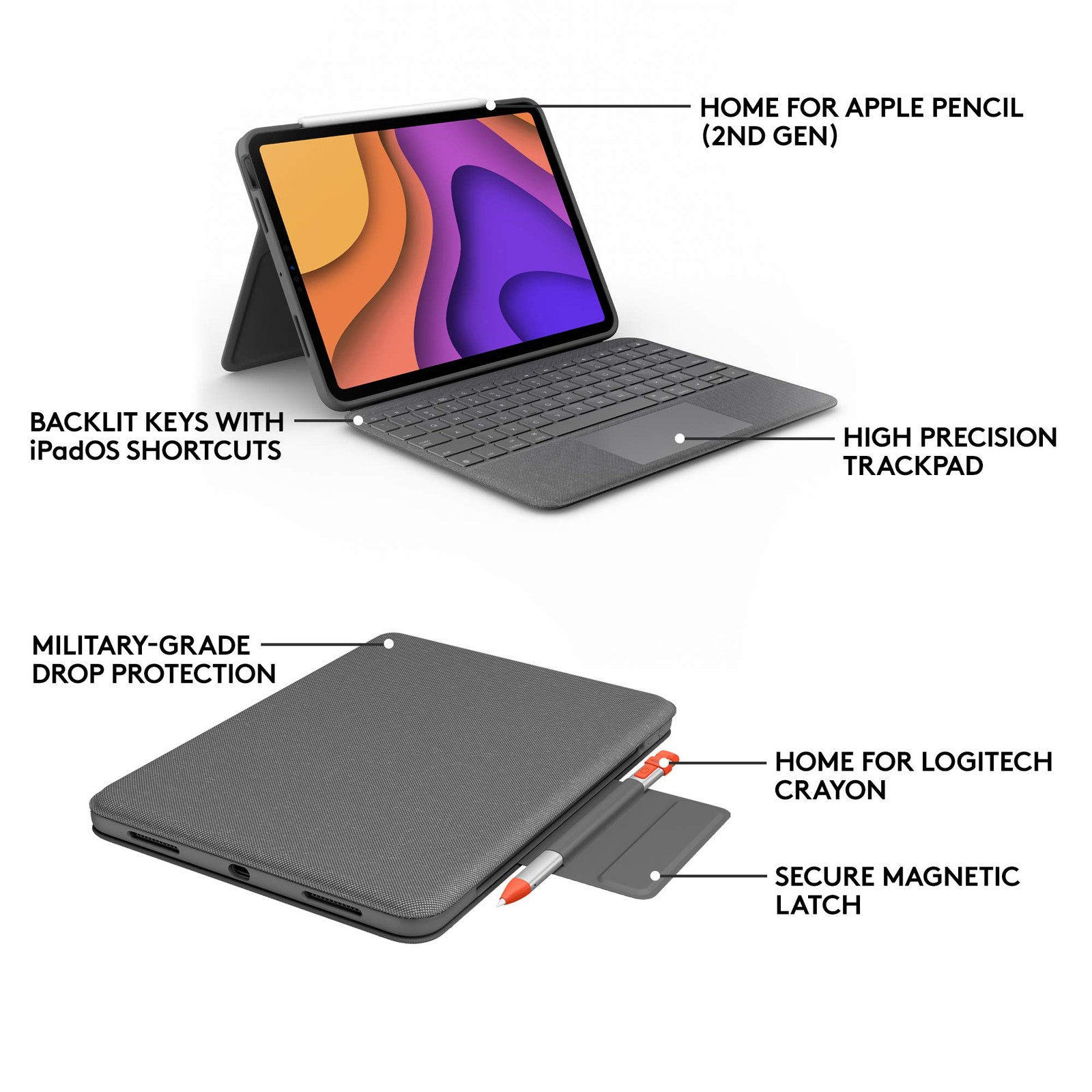 Logitech Folio Touch iPad Air 11-inch (M2/M3 & 4/5 Gen) Keyboard Case Graphite