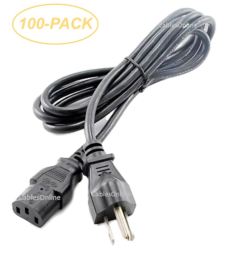 100-PACK 6ft PC Power Cord / Cable with 3-Conductor Power Plug, PC-306