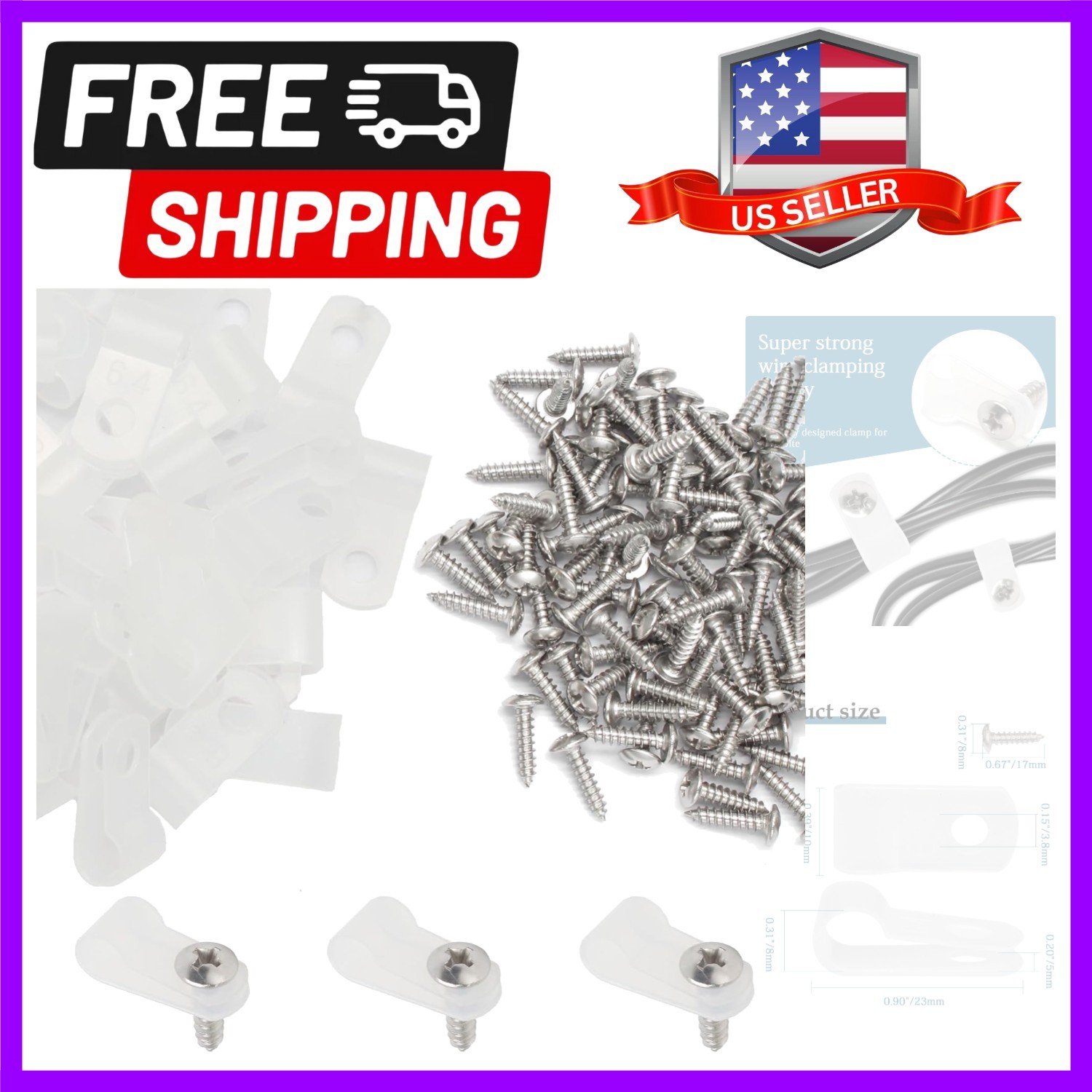 50 Pcs 1/4 Inch White Nylon Cable Clip Wire Clamp, R-type | 6.4mm, Screw Moun…