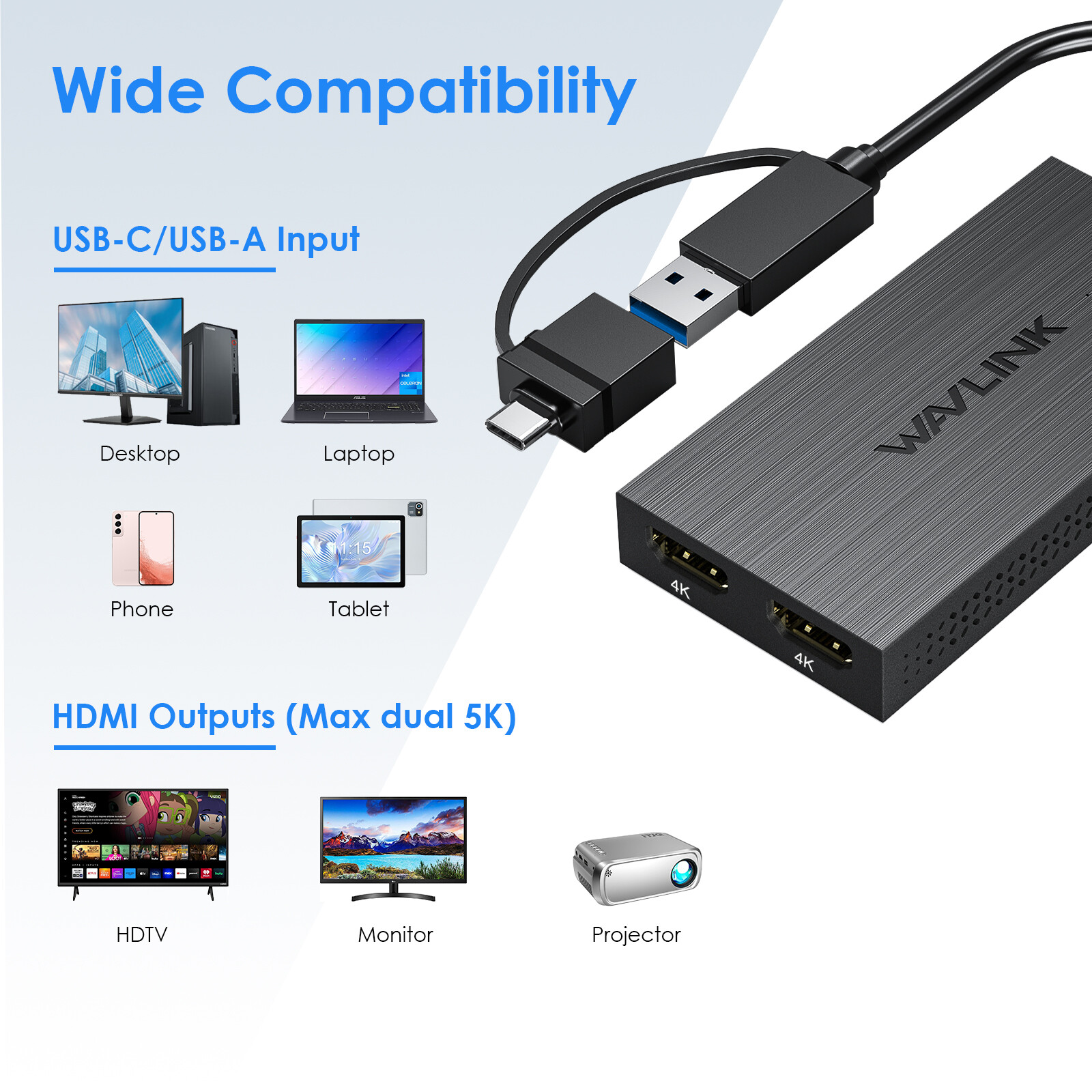 DisplayLink USB C/USB 3.0 to HDMI Displayport Hub Dual/Quad Monitors Adapter