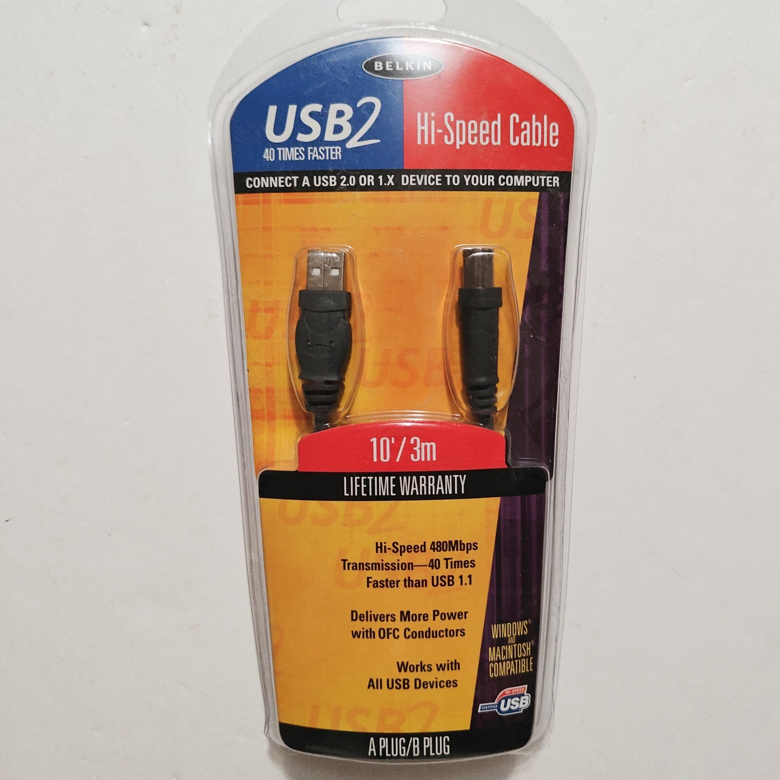 Belkin PRO SERIES Hi-Speed USB 2.0 Cable 10′ FT Gold Plated Contacts NEW SEALED
