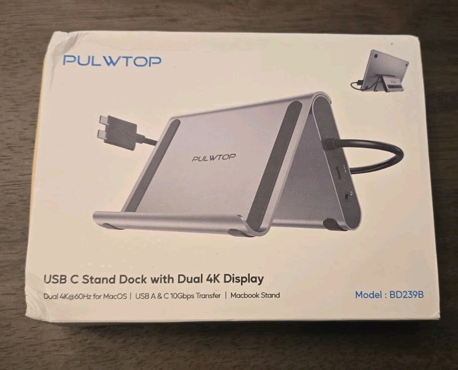 New – Pulwtop MacBook Docking Station Dual Monitor 4K@60Hz, Vertical (Midnight)