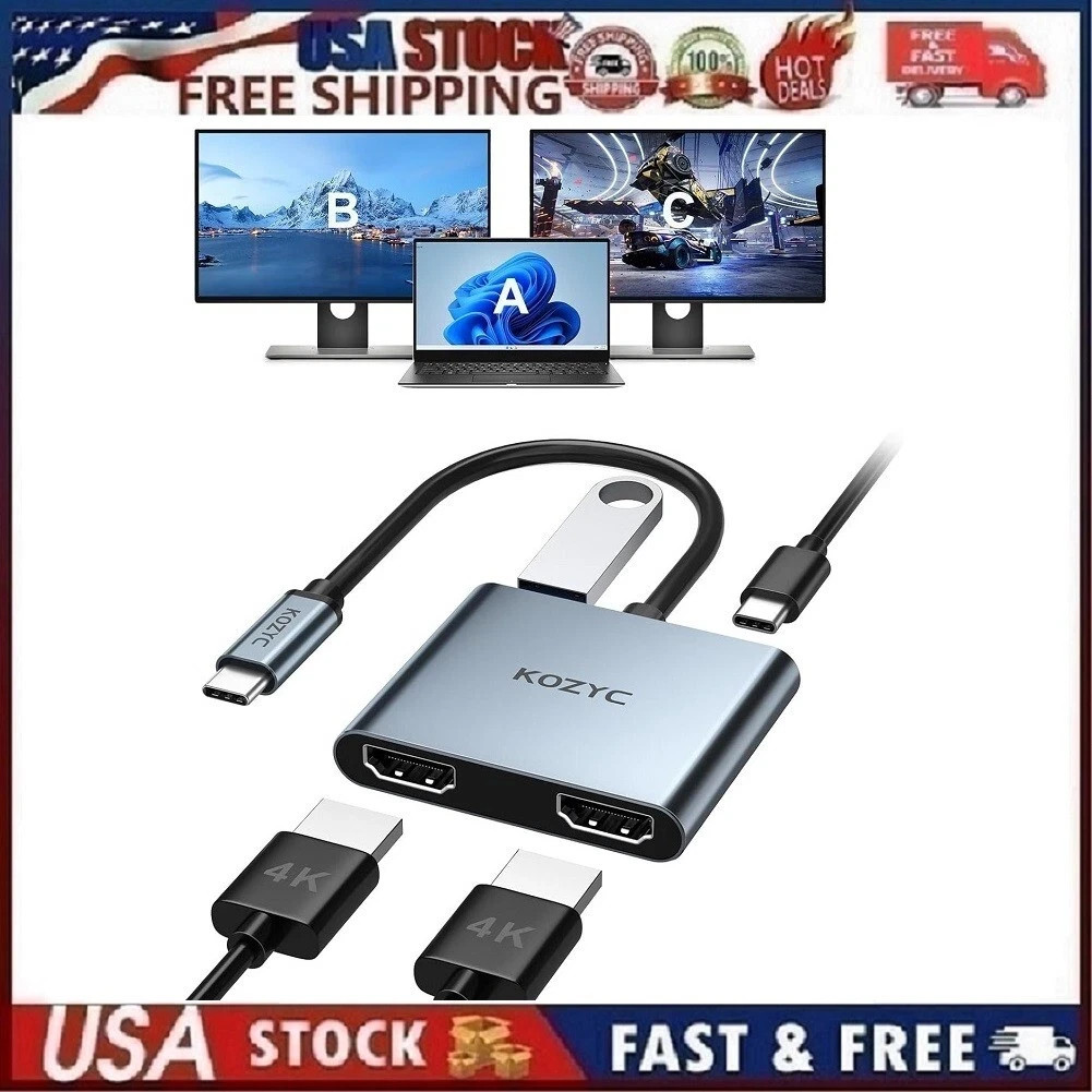USB C to Dual HDMI Adapter 4K@30Hz, USB C Hub Multiport Adapter with 2xHDMI, …